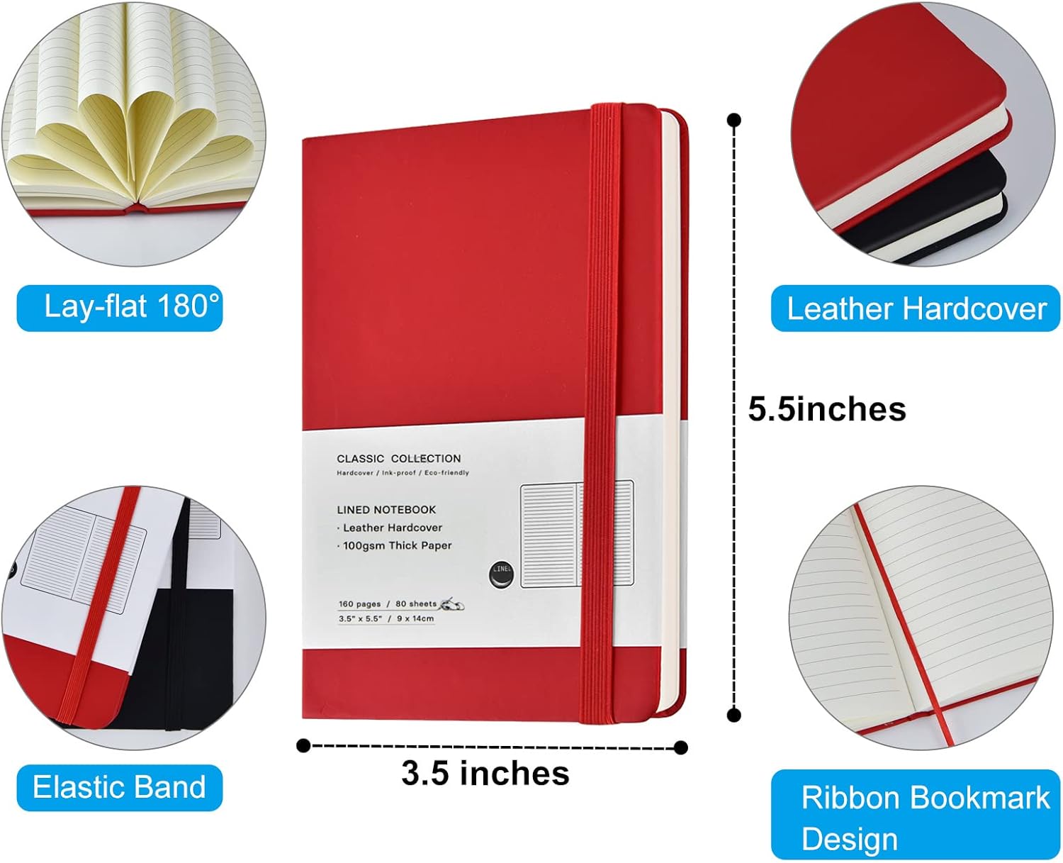 24 Pack Pocket Notebooks Small Journal Notebooks Mini College Ruled Notepad Leather Hardcover Lined Journals for Office Home School Business, 3.5" x 5.5", 100GSM Thick Paper, 160 Pages (6 Colors)