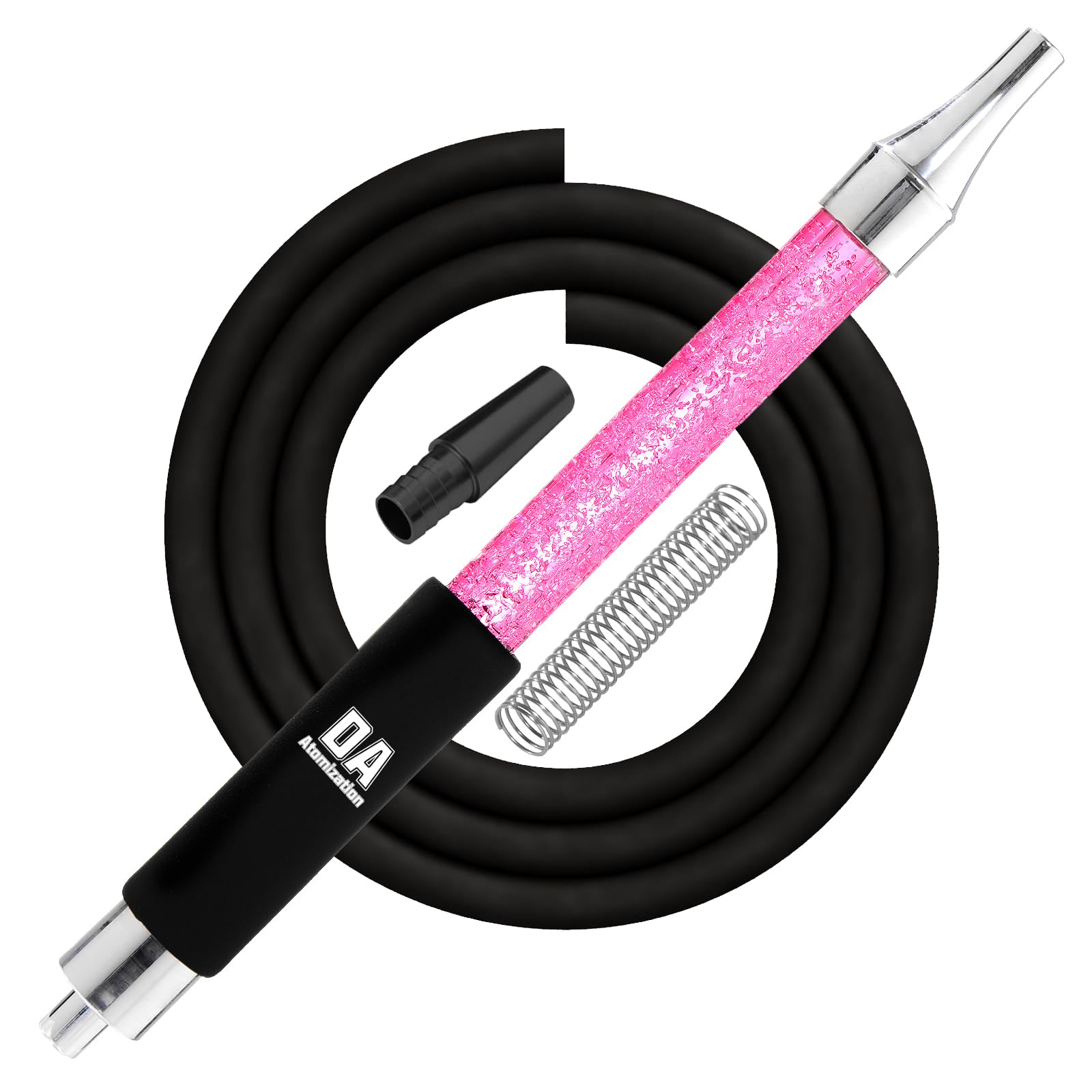 Premium Rainbow Silicone Hookah Hose - 62" Long Hose with Cooling Aluminum Handle &amp; Spring Flex Prevention (Pink)