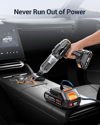 Miniatura 4 de SEALIGHT Aspiradora de mano inalámbrica para automóvil, aspiradora de mano con succión de alta potencia de 21000 pa, dos baterías de larga duración,