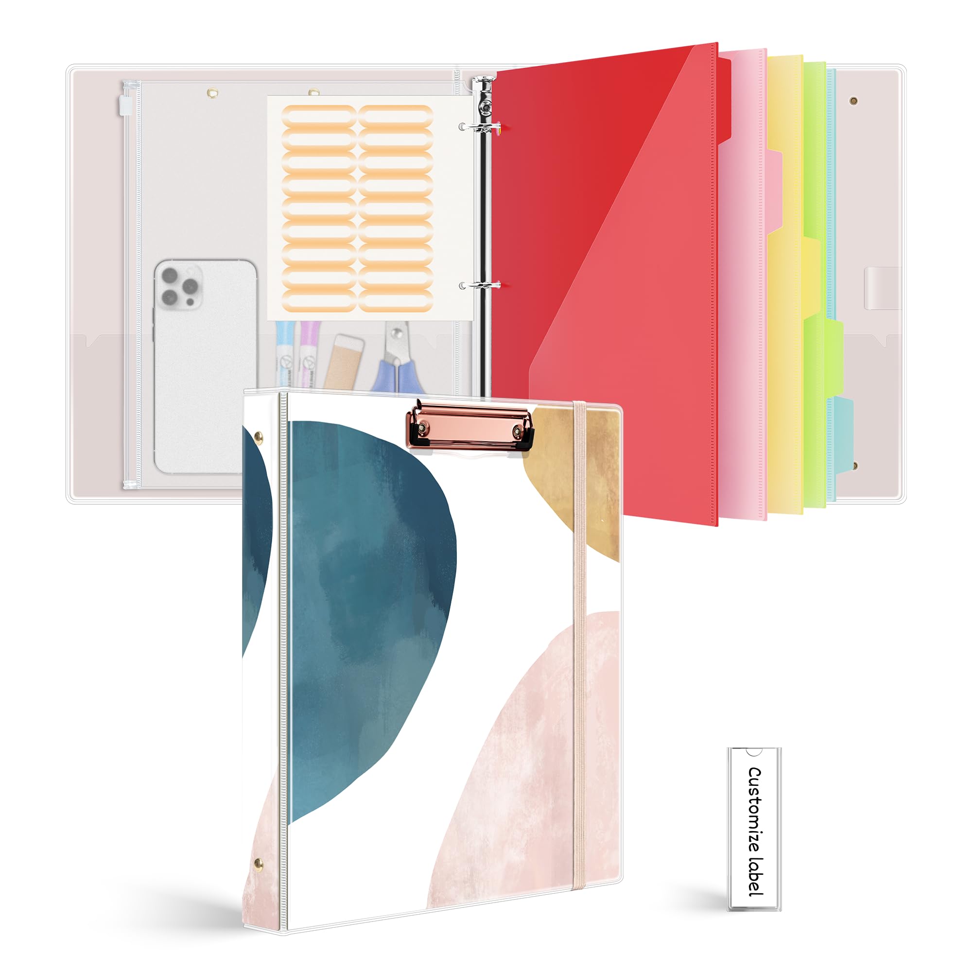 3 Ring Binder 1 Inch for Letter Size, 3 Ring Binder with 2 Interior Pockets & 5PCS Index Dividers, 1'' Round Ring with Sealed Bag & Dividers Tabs, PVC Cover, Office, School