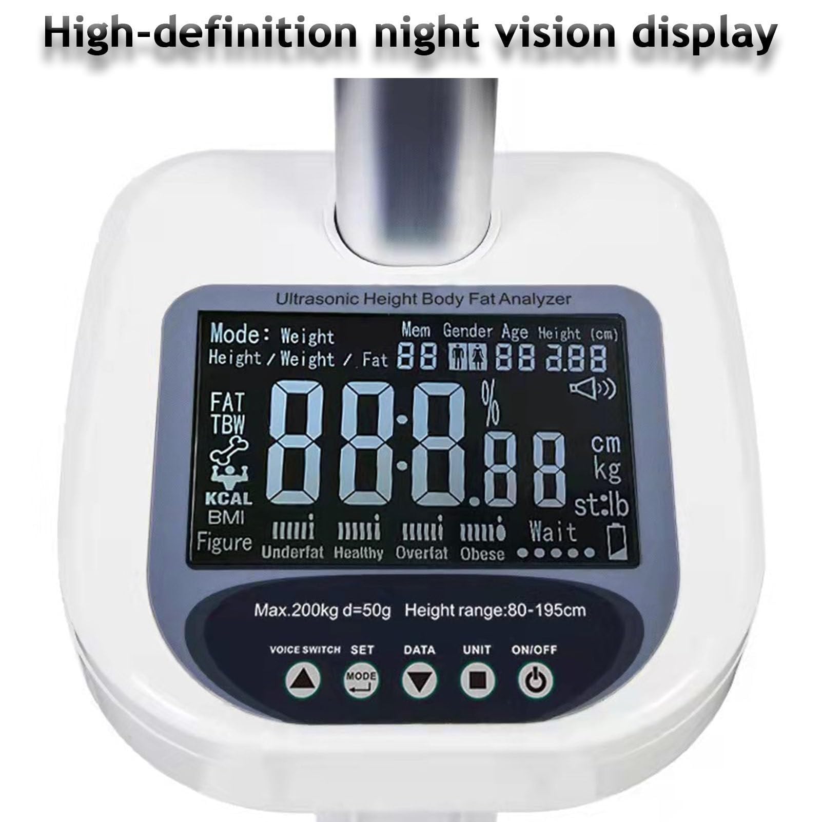 Balance Médicale Numérique Professionnelle 440 Lb, 90-195 Cm, Balance Ultrasonique For La Taille Et Le Poids For La Graisse, L'eau, Les Muscles, Les Os, Les Calories, L'IMC, Écran LCD For Bureau/maiso