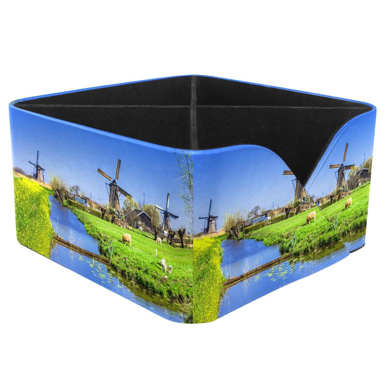KengjuTesu Dutch Windmill with Lambs Desktop Organizer Pen Holder, Rectangular Pencil Cup for Office, Study and Makeup Stations