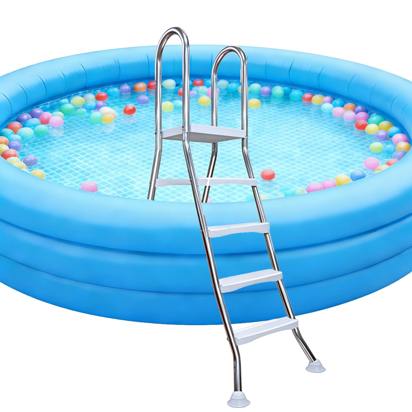 Scala per Piscina Fuori Terra con Struttura Metallica a Doppia Faccia, da 2 a 5 gradini con Ingresso e Uscita Antiscivolo, Portata Massima 250 kg (551 libbre).