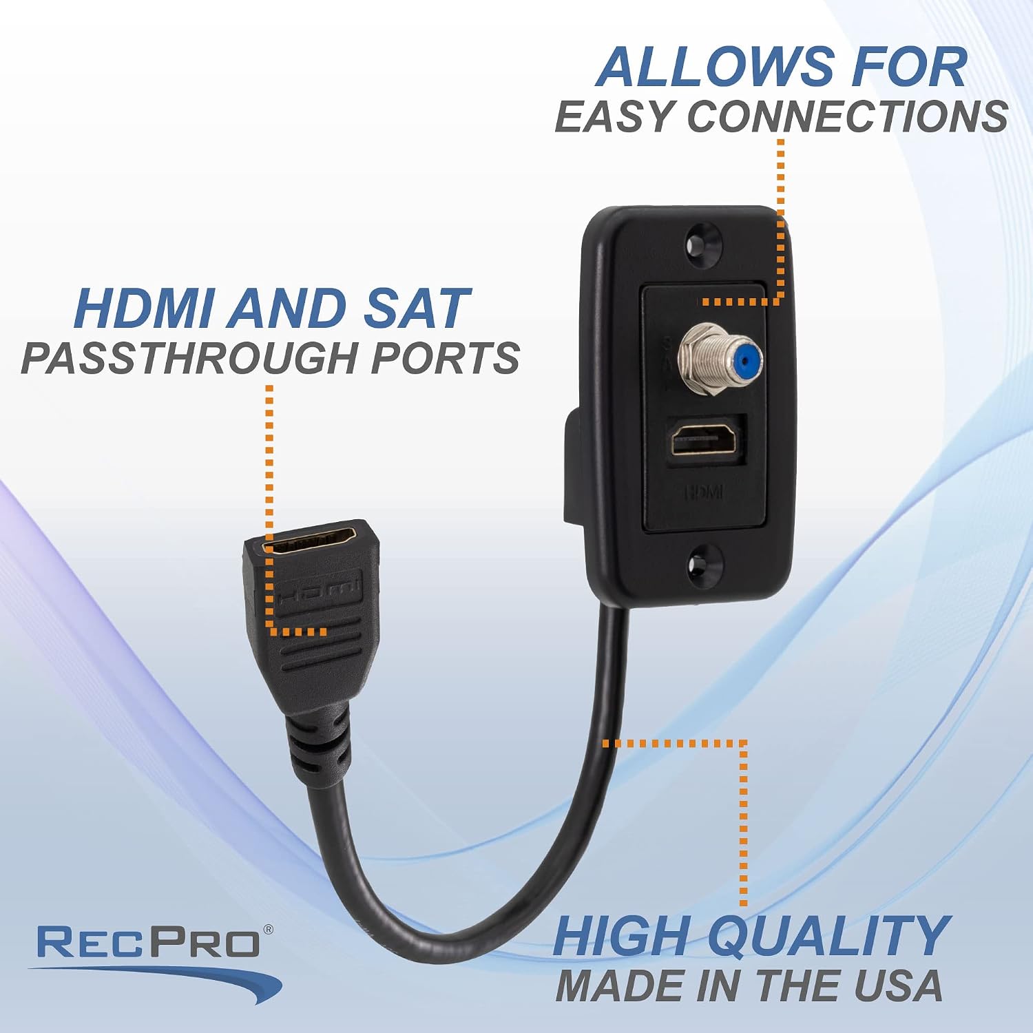 RecPro RV Cable TV Hookup Extender Coaxial Cable Connector and HDMI Wall Plate Pass Through | Does Not Convert Coax to HDMI