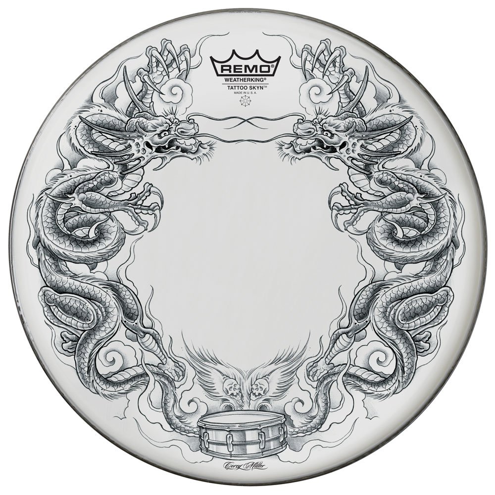 Remo drumhead Tattoo Skyn Powerstroke 3 Bassdrum 22" Tattoo Dragon Skyn white PA-1322-TT-T06