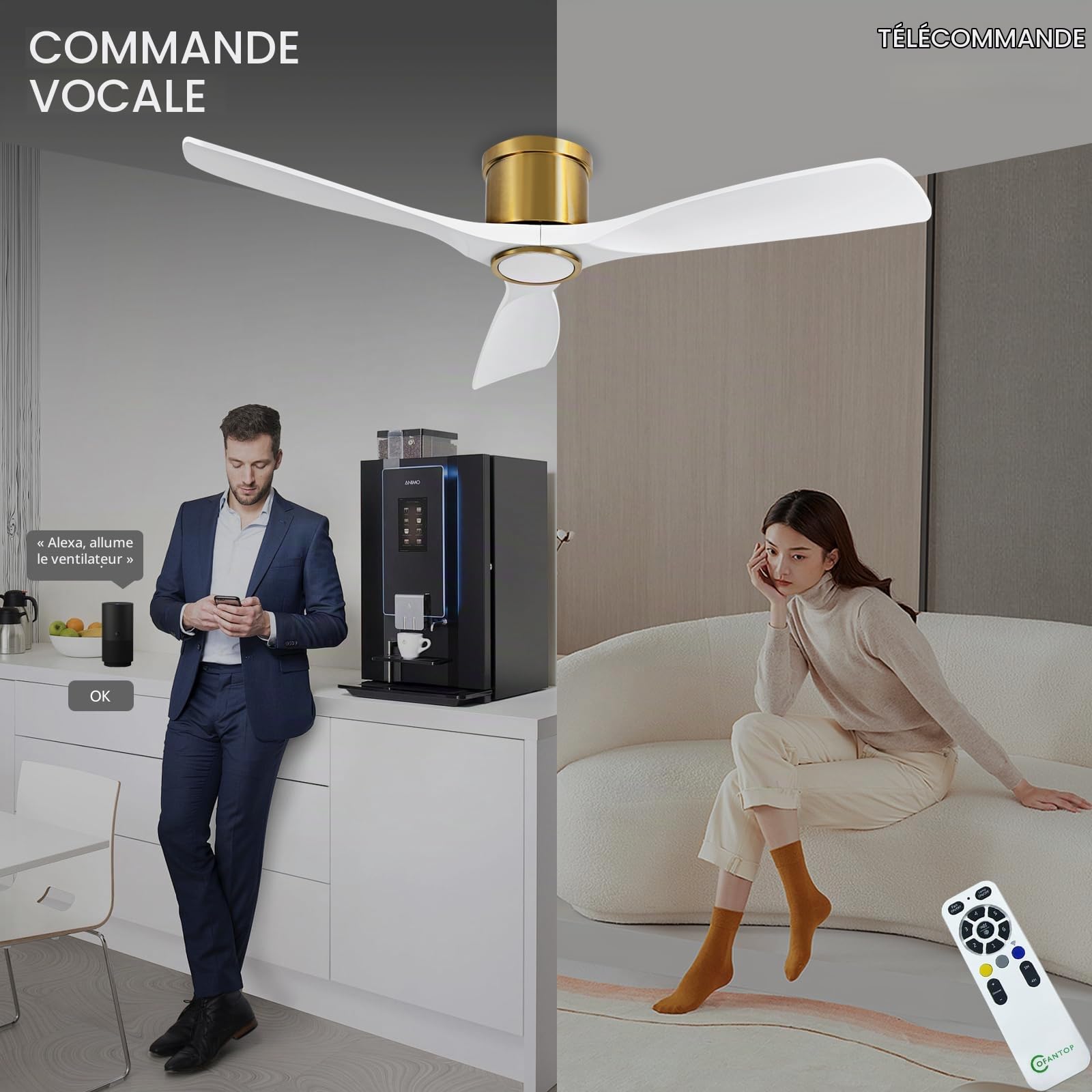 OFANTOP 132CM Smart ventilateurs de plafond modernes à profil bas