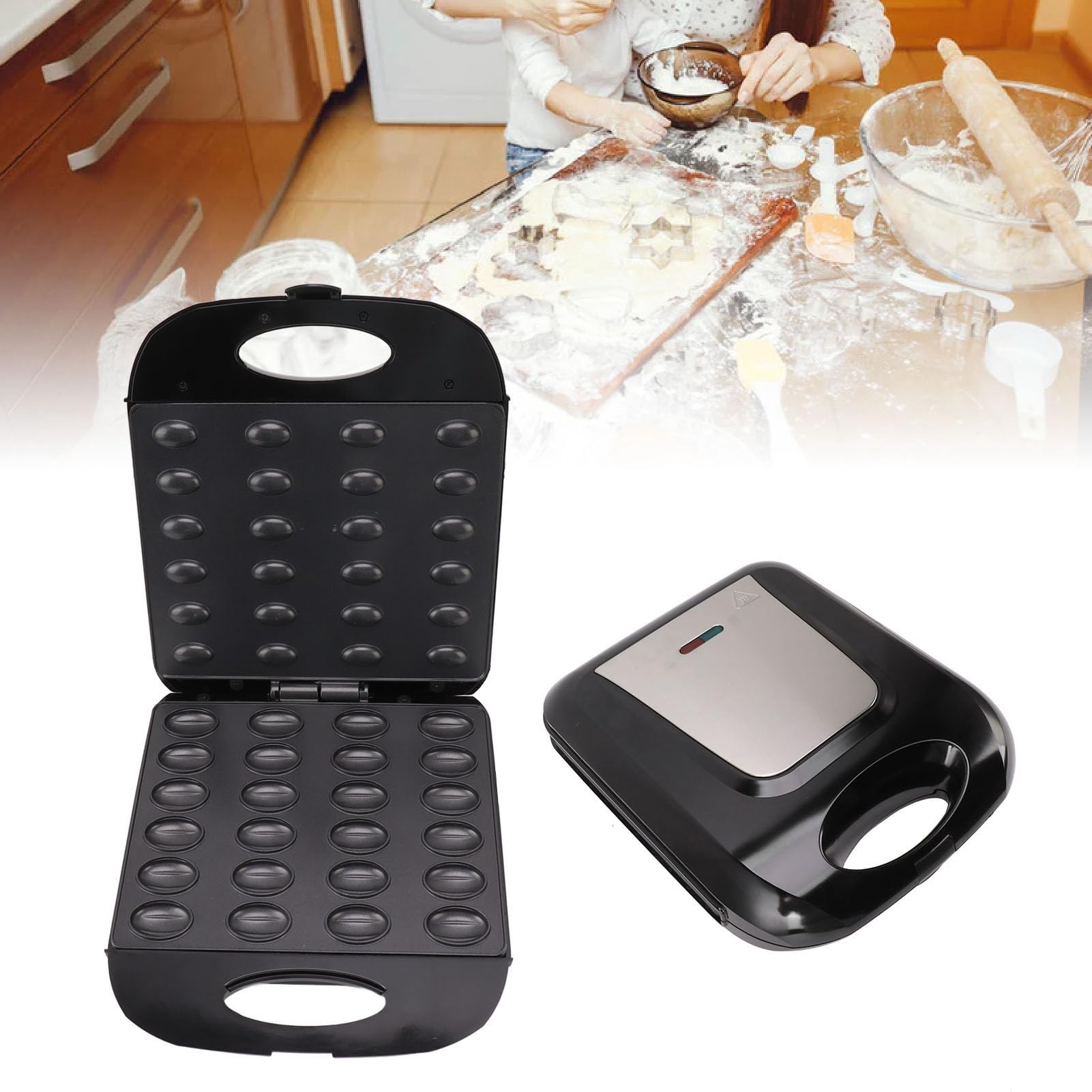 Machine à Gateaux Aux Noix,KIMISS Croque Monsieur Gaufrier 24 grandes pièces Machine à Pain Gaufrée électrique aux Noix Anti-adhésif Réchauffement rapide pour réaliser de délicieux desserts