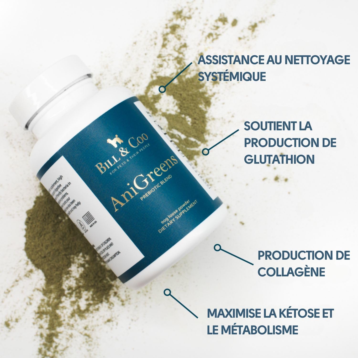 BILL & COO Anigreens (90 g) – Pour animaux de compagnie, formulé de manière réfléchie avec des fibres spéciales pour la digestion et l'équilibre général de l'intestin