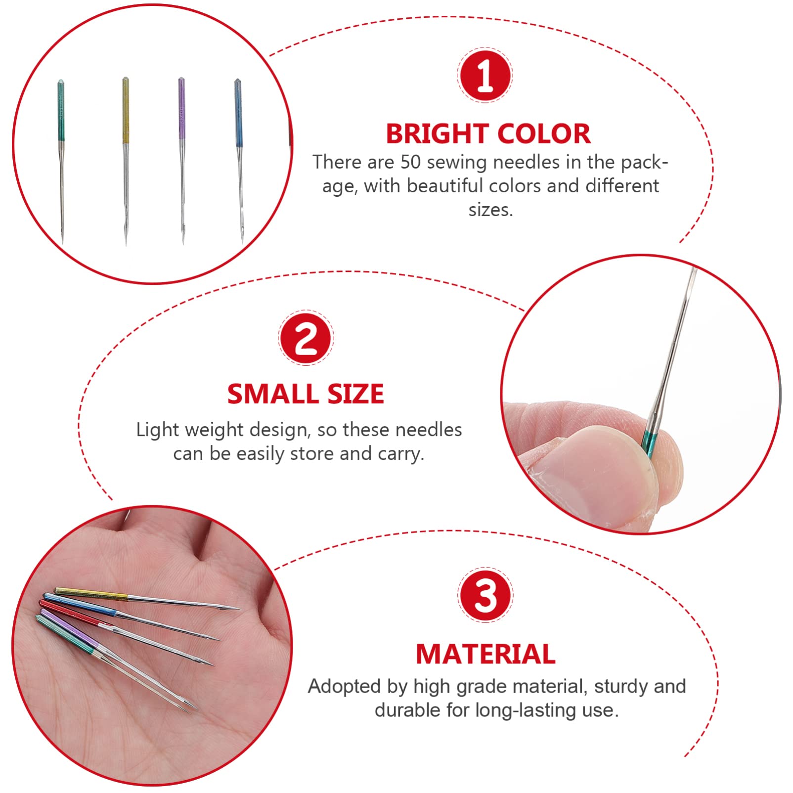 Lurrose Agujas para Máquinas de Coser Industriales y Anti-salto 50 Piezas, Multiusos para Tela Elástica, Accesorio de Costura Versátil, Adecuado para Tejidos Ligeros en Costura Doméstica