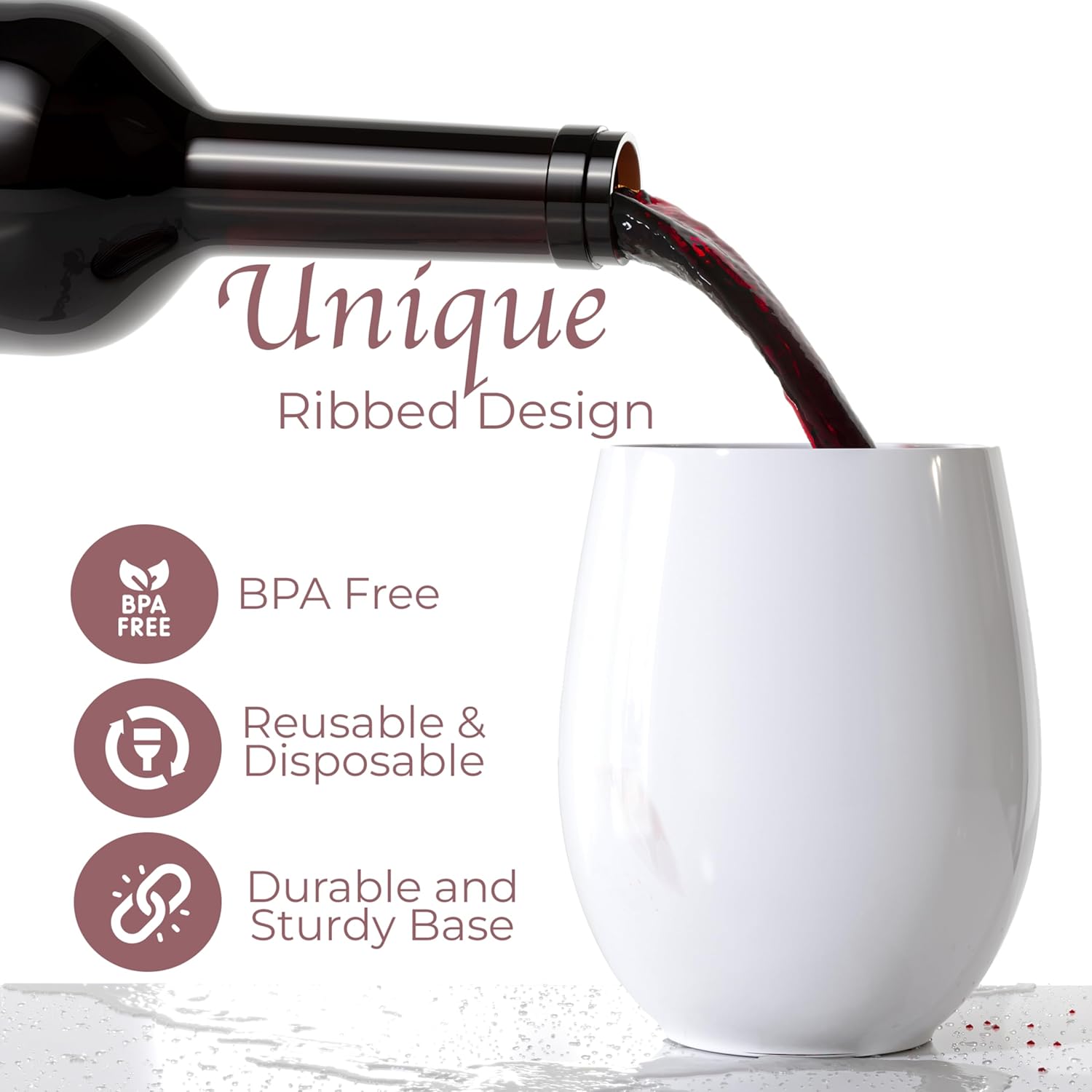 Exquisite 48 Pcs Unbreakable Stemless Plastic Wine Glasses Disposable Wine Glasses Stemless 12 Oz White Plastic Cocktail Cups White Party Cups Disposable Cocktail Glass Weddings & Events