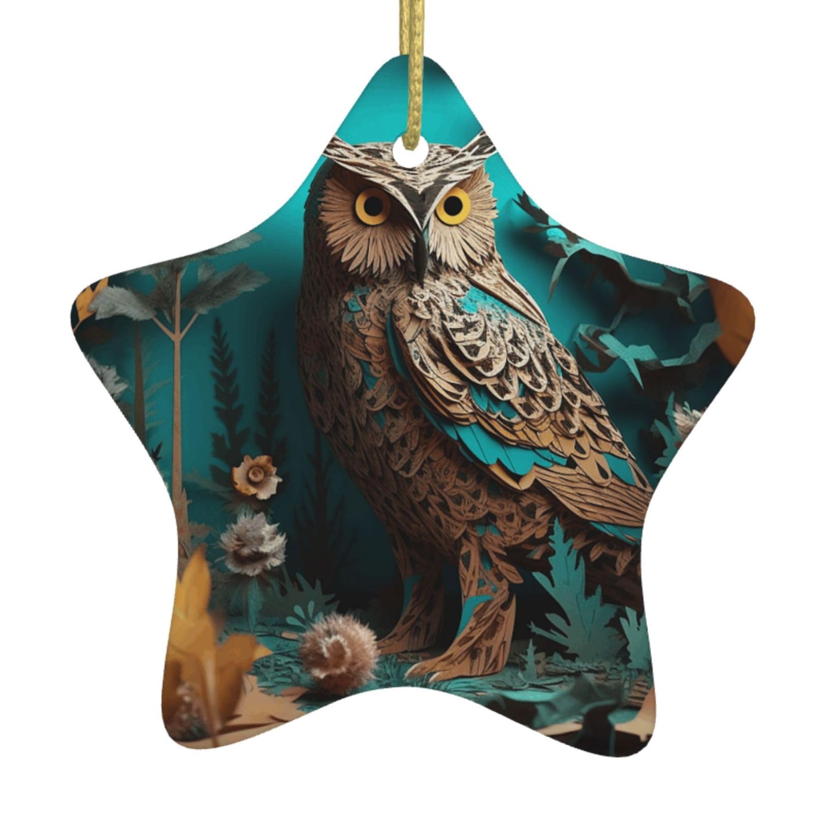 Ceramic Christmas Tree Hanging Ornaments with Gold Ropes Christmas Tree Decorations Star Ceramic Owl Pendant Keepsake Decorations for Holiday Xmas Gift Ideas