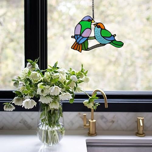 Miniatura 27 de Colgantes de ventana de pájaros de vidrieras, decoraciones de colibrí de vidrieras, atrapasoles de pájaros para decoración de ventanas, regalos