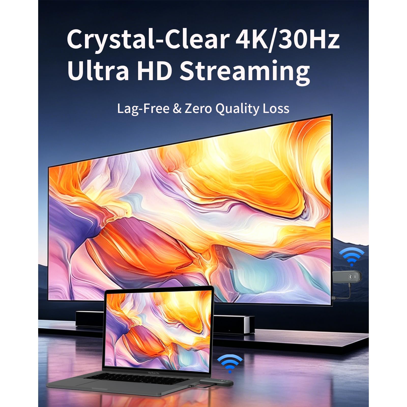 Wireless HDMI Transmitter and Receiver,Unterstützt 4K@30Hz Ausgabe,100 Meter Stabile Verbindung,2.4G/5G Dual Band,HDMI Wireless Extender für Laptop/PC/Kamera zu HDTV/Projektor/Monitor