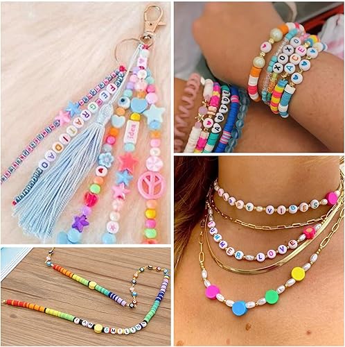 Miniatura 3 de KISSITTY 500 cuentas de letras vocales para pulseras, cuentas acrílicas redondas planas A E I O U del alfabeto, cuentas iniciales de 0.276 in,