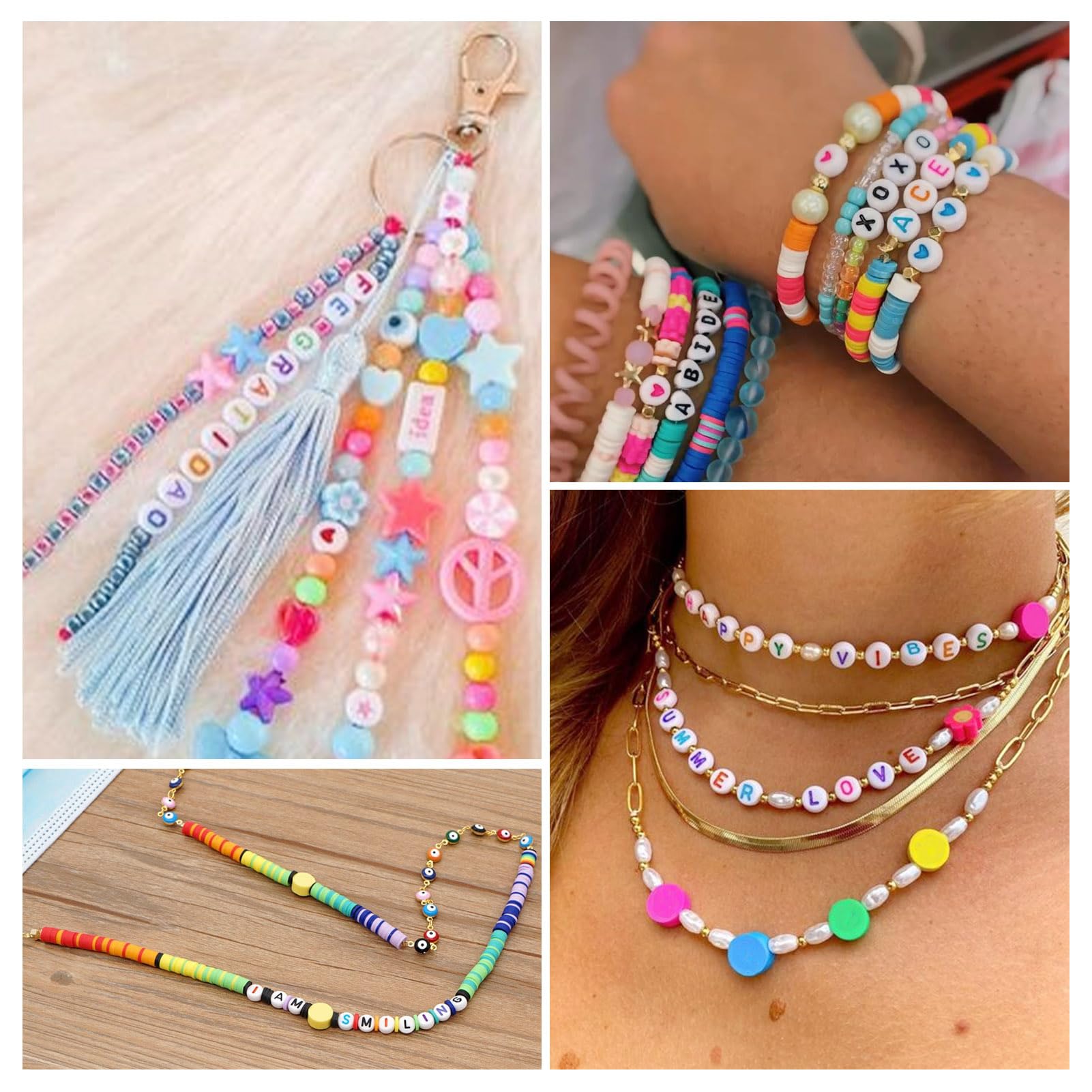 5200 perline colorate perline per braccialetti,4mm 3800 perline colorate 24 colori,1200 perline lettere, Perline di espressione e perline numerichekit braccialetti fai da te,Corda e ciondolo inclusi