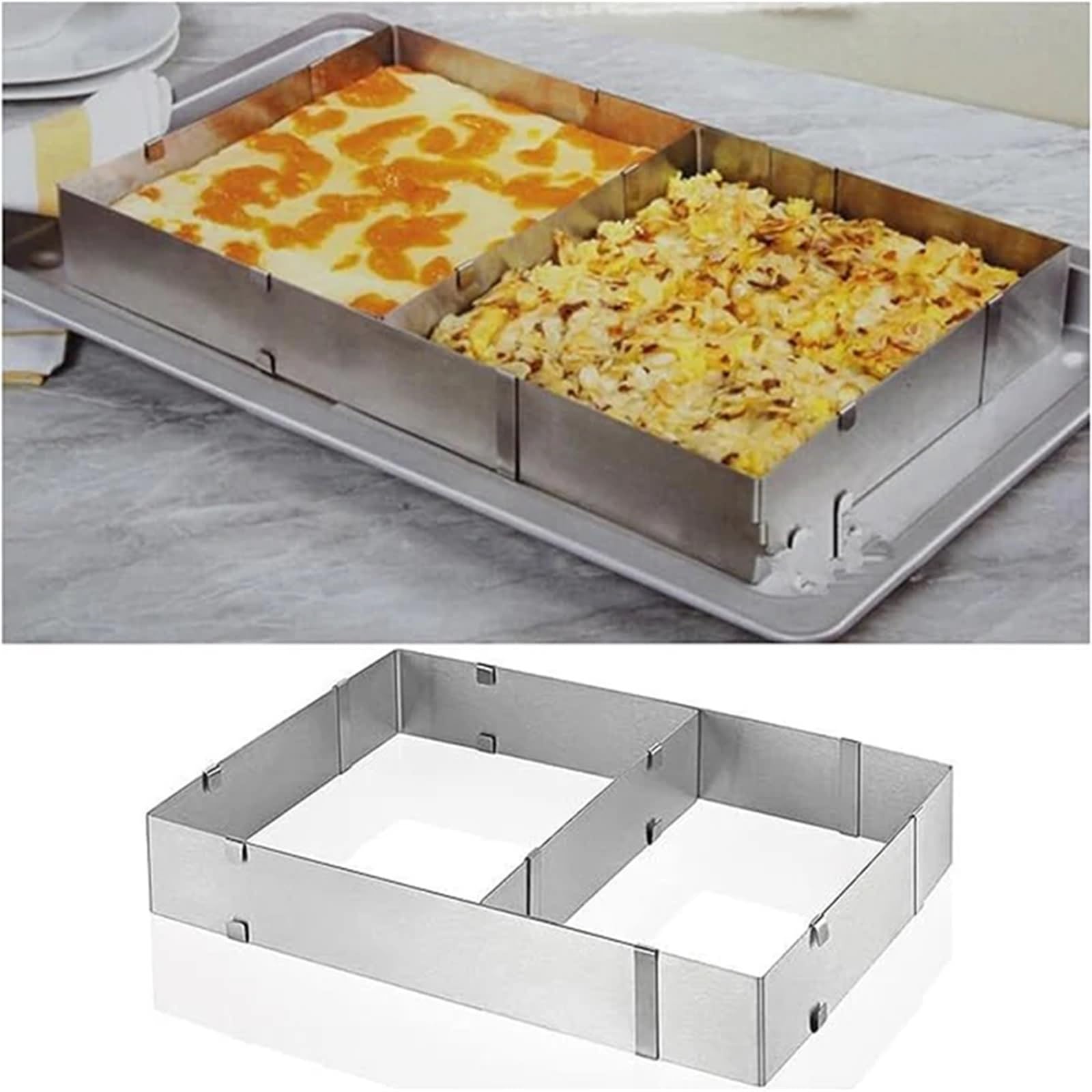 Tortenring Rechteckiger Kuchenformring, Verstellbarer quadratischer Mousse-Kuchenschneider aus Edelstahl, Backform, Gebäck-Backwerkzeug