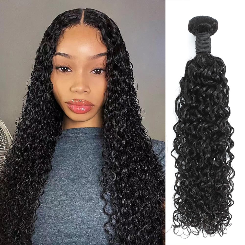 Water Wave Human Hair Bundles Brazilian Remy Water Wave Human Hair Bundles 10A Curly Unprocessed Extension Double Weft Natural Color for Black Women 18inch
