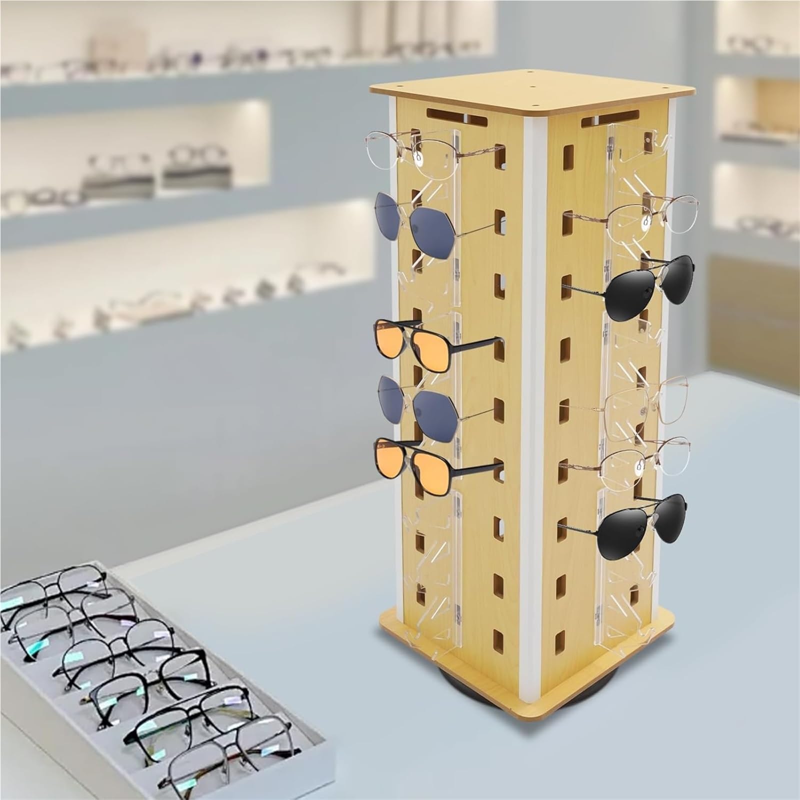 CAFIEDR Rotating Eyeglasses Display Stand - Holds 36 Pairs, Space-Saving Organizer For Retail Counters And Stores.