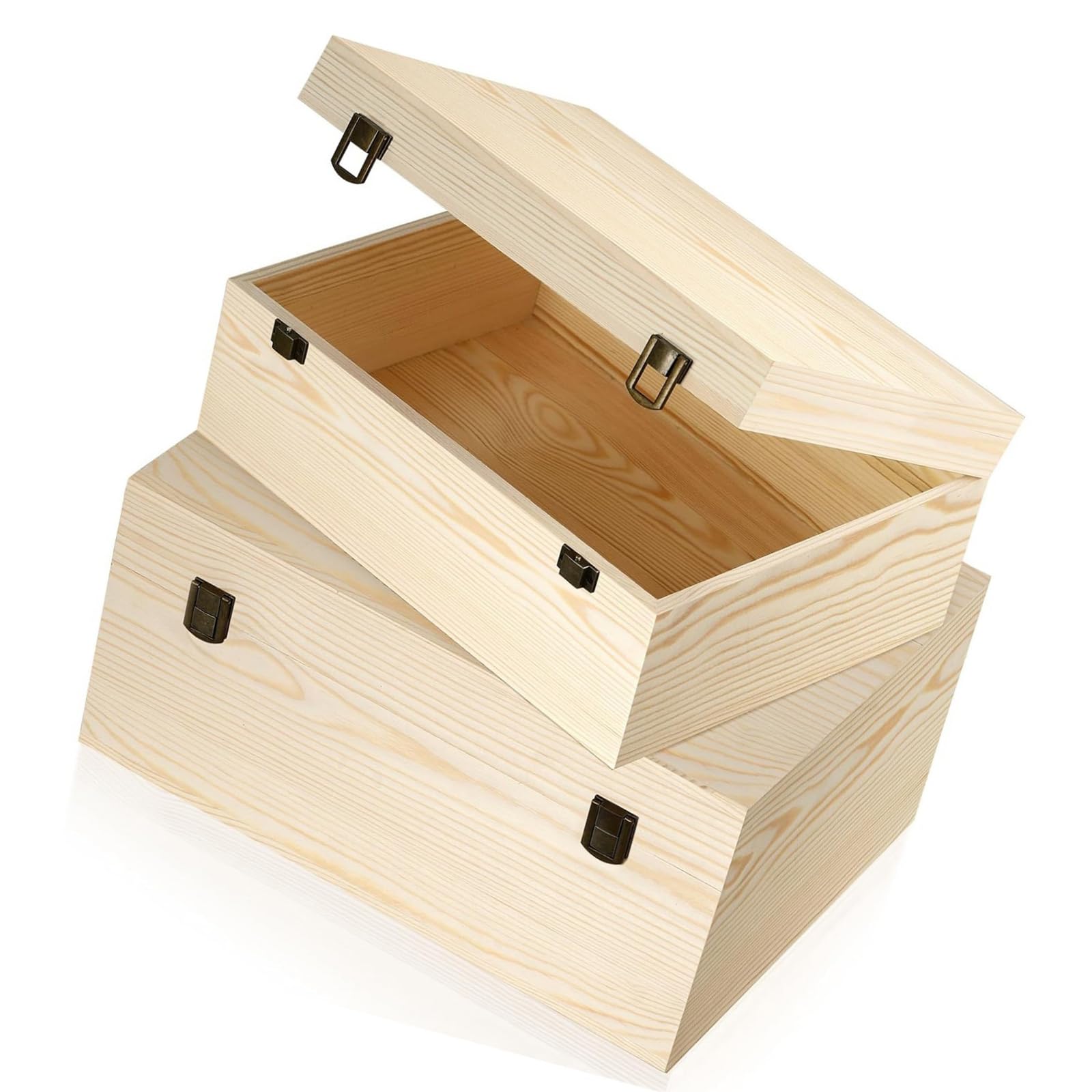 Scatola in legno grezzo con coperchio incernierato e chiusura frontale, scatola rettangolare non verniciata in legno fai da te per gioielli e monete