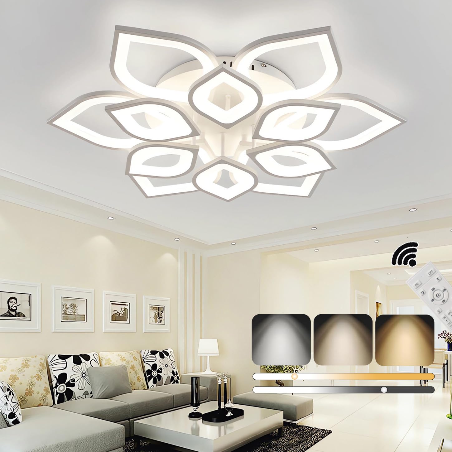 Grand luminaire salon plafonnier LED moderne blanc 80cm pour bureau et chambre - 8