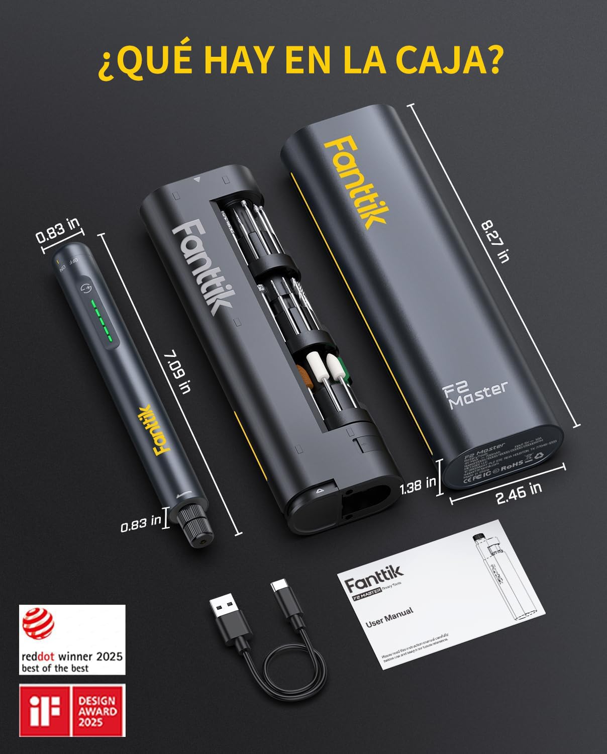 Kit Herramienta Rotativa Inalámbrica Fanttik F2 Master Mini, Motor NeoPulse, 5 Velocidades, 25.000 RPM, 35 Accesorios Con Base Revostor, Grabador, Lijado 3D, Pulido, Perforación y DIY
