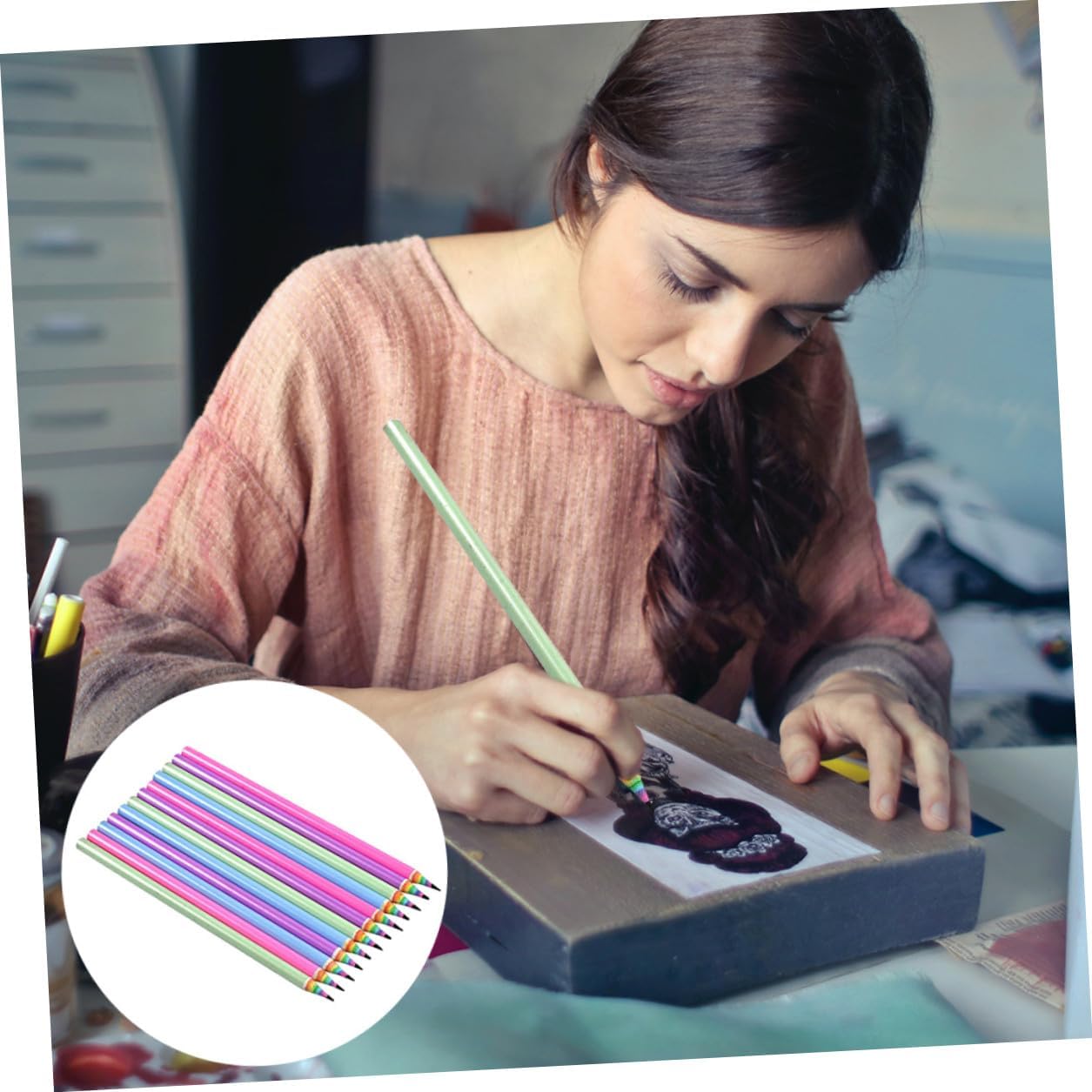 12pcs Pre-sharpened Rainbow Hb Paper Pencils Eco-friendly Recycled Material for Drawing Writing Supplies