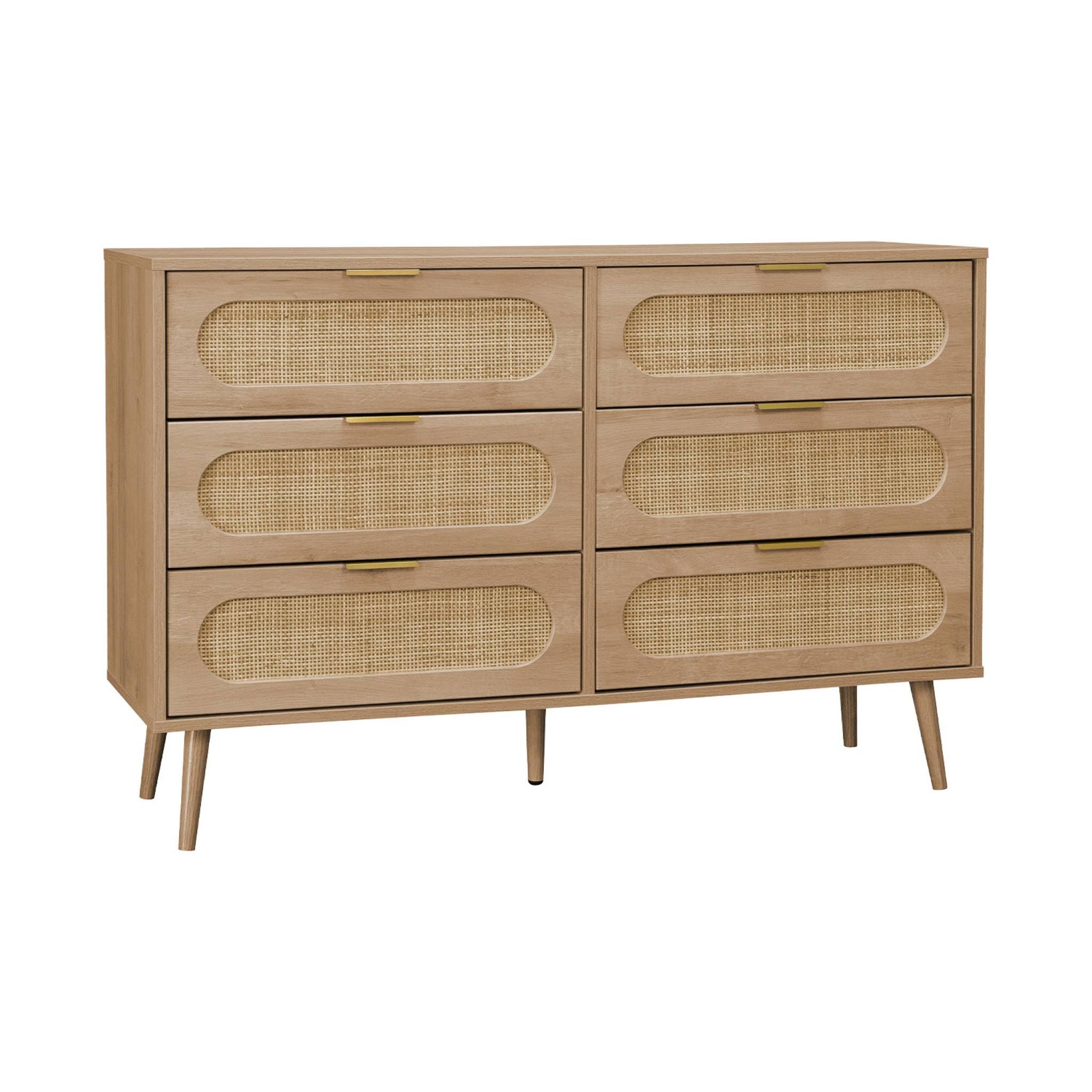 Alice's Garden sweeek - Commode. Eva. 6 tiroirs. décor Bois. cannage Arrondi L 120 x l 39 x H 79cm