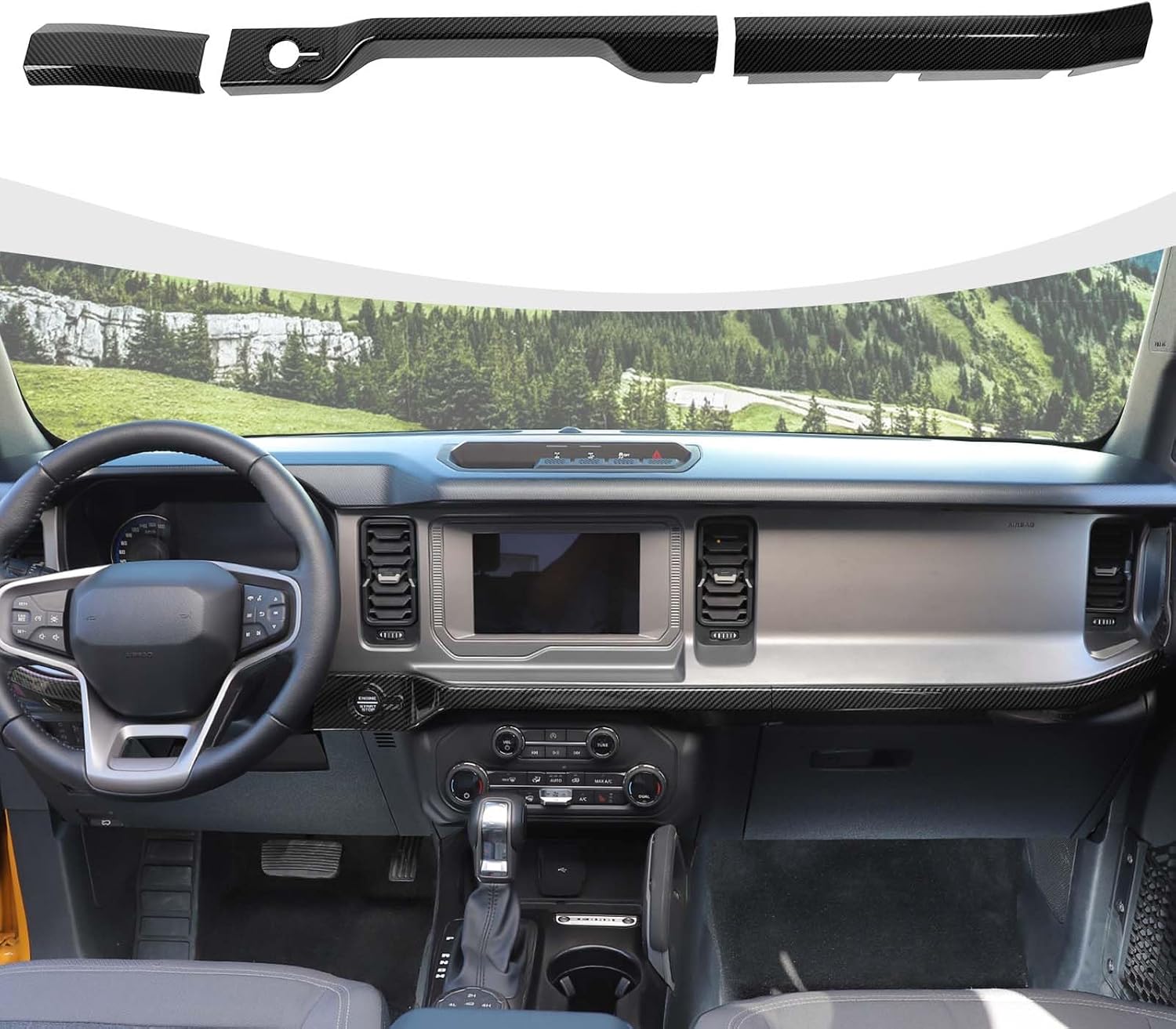 for Bronco Dash Panel Cover, Center Console Dashboard Trim Compatible with 2021-2025 Ford Bronco Carbon Fiber Interior Accessories