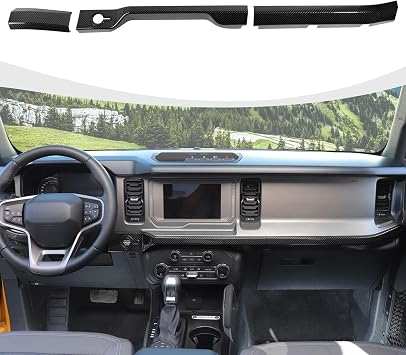 RAZPOY for Bronco Dash Panel Cover, Center Console Dashboard Trim Compatible with 2021-2026 Ford Bronco Carbon Fiber Interior Accessories Not for Bronco Sport