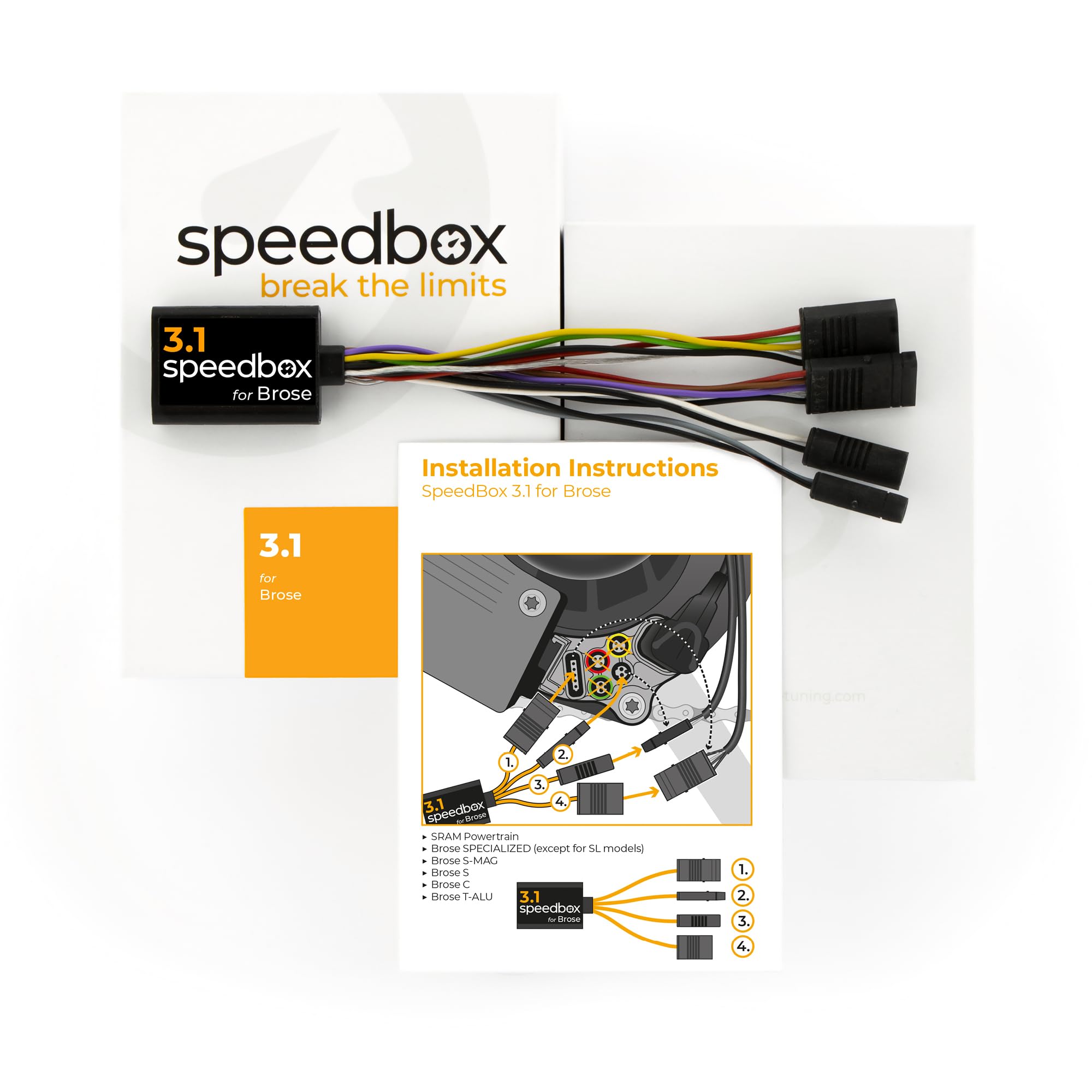 SpeedBox 3.1 compatibile con Brose/Specialized/SRAM Powertrain/Kit di tuning per E-Bike/Velocità illimitata/Valori reali/Velocità regolabile