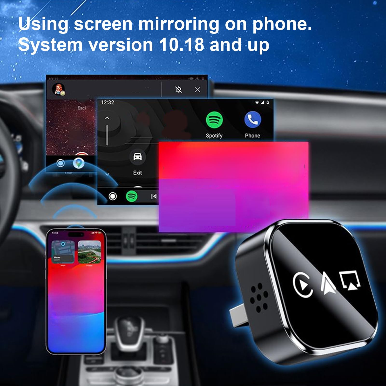 Adaptador De Espejo De Pantalla Para Coche | Reproductor De Audio | Adaptador De Video De Cable A Inalámbrico Para Pantalla De Coche | Para Enlace De Medios De Audio Emparejar Teléfono Móvil Ver