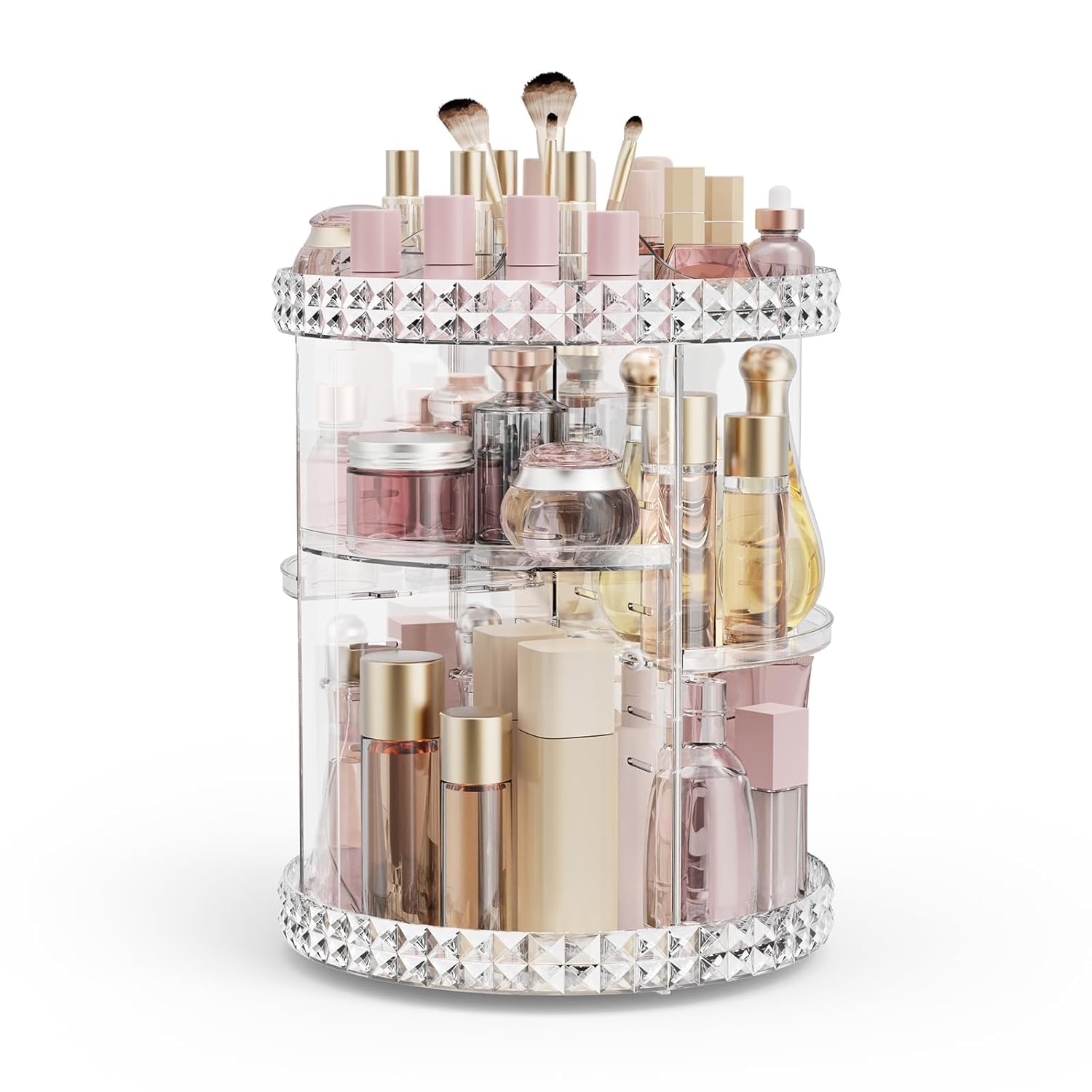 Alvar 360 Degree Makeup Organizer, Rotating Spinning Cosmetics Skincare Perfume Organizers, Adjustable Layer Cosmetic Storage Makeup Organizers for Bathroom, Vanity Table, Bedroom