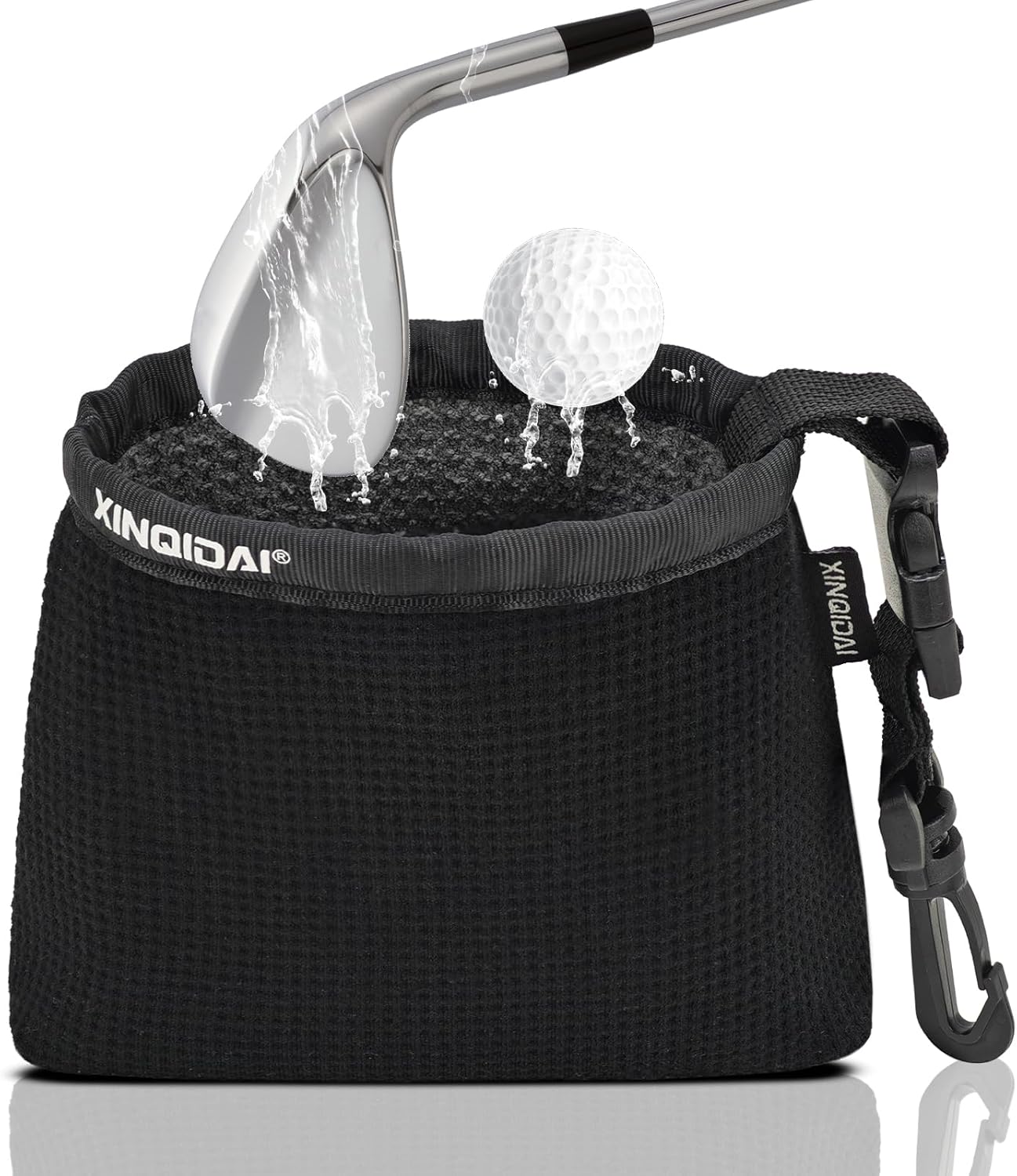 Golf Club and Golf Ball Cleaning Bag - Cleans Club Grooves, Waterproof Clean Face Tech, Detachable Clip, Machine Washable, Stay-Dry Exterior