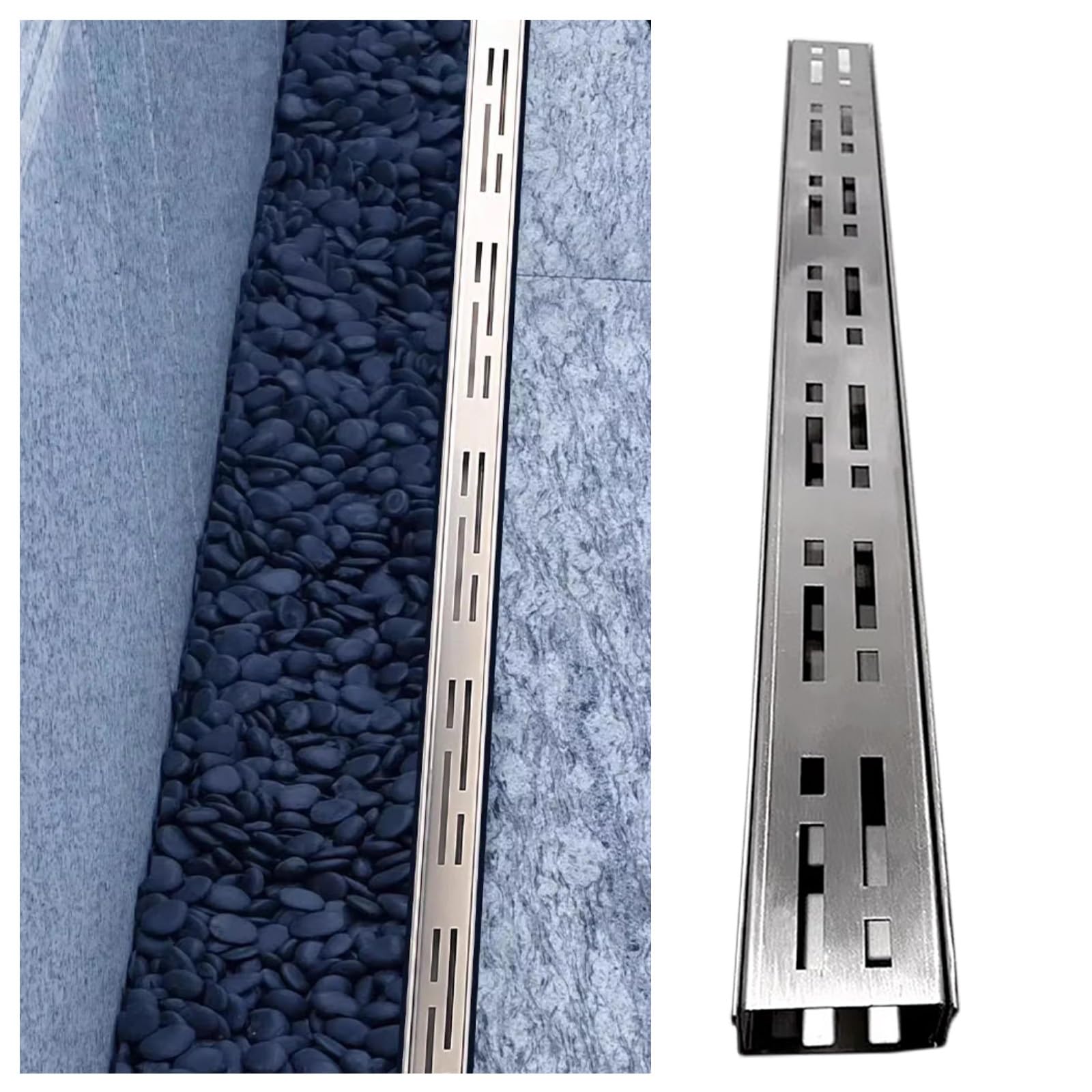 ERRULAN Storm Trench Drainage System, Drain Pipe Sewer Channel Drain Kit for Yard Garden Landscape Driveway, Slim Drainage Channel Cover with Stainless Steel Grate(2.5cm Hole,LxWxH-100x5x5cm)