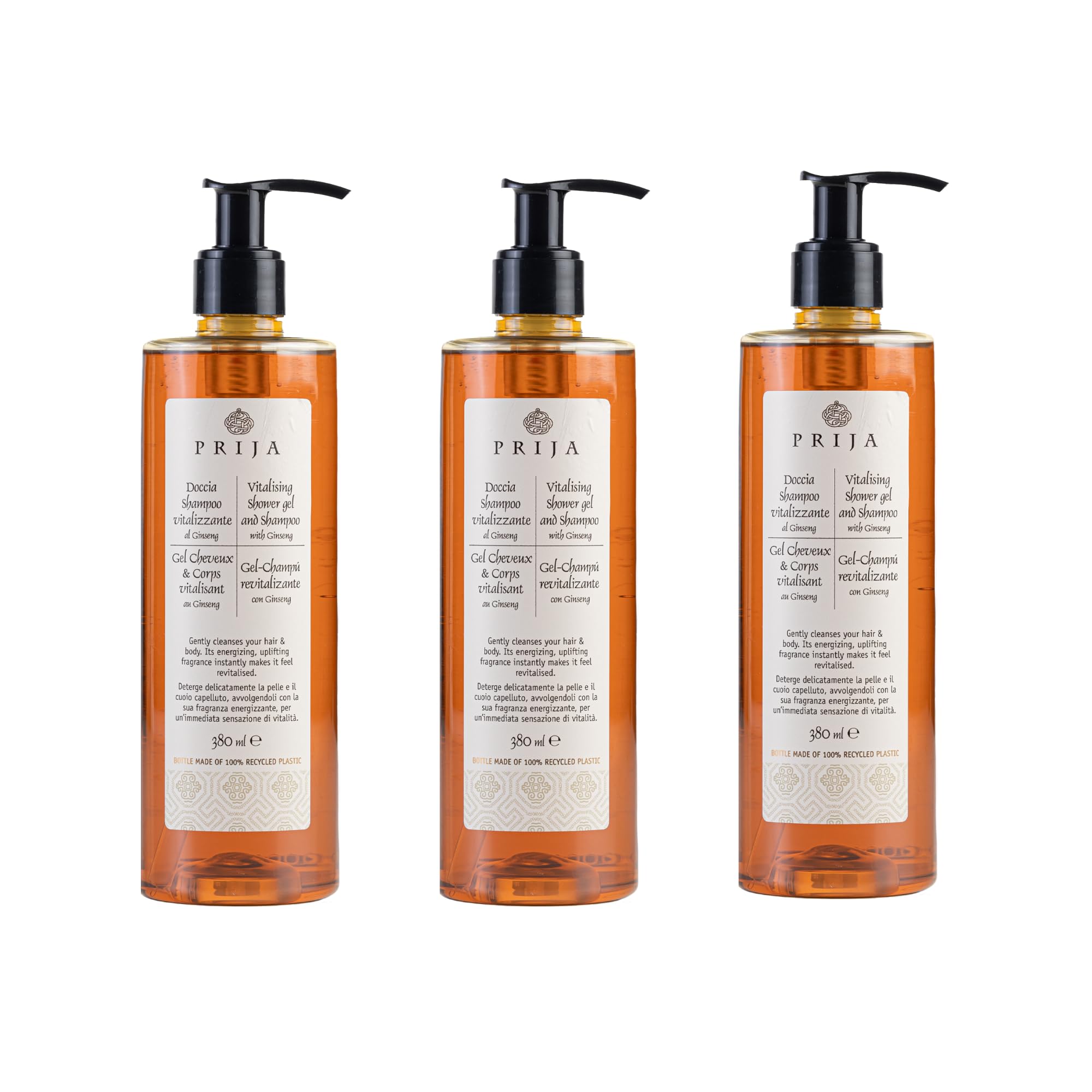 Prija Skin and Hair Shampoo Vitalising with Ginseng Pack of 3x 12.85 fl oz