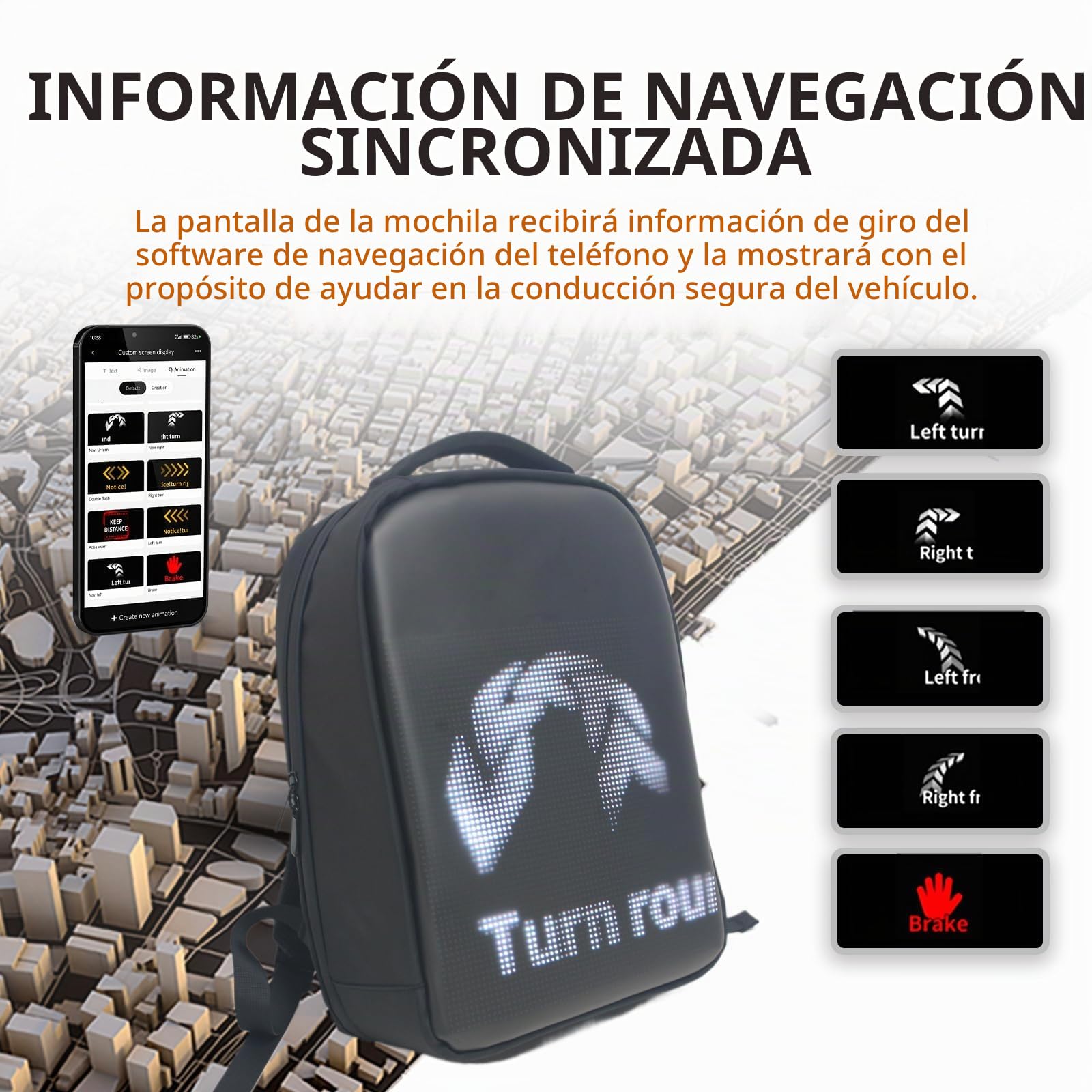 Mochila LED de alimentación USB para desplazamientos, pantalla de viaje, tela ergonómica, reflectante, espaciosa, interior impermeable, mochila LED para laptop, personalizable