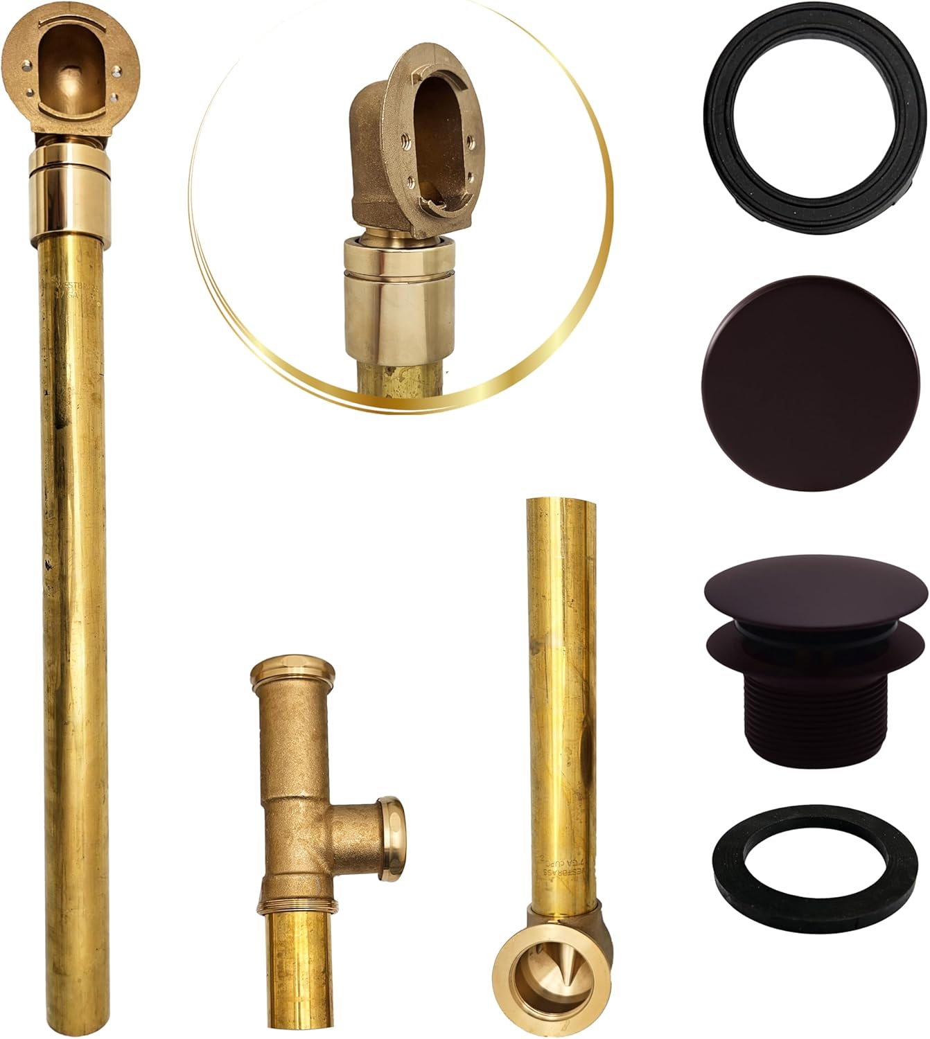 Westbrass A326HBJ-12 25" Brass Bath Waste & Overflow Assembly with European Tip-Toe Drain Plug and Illusionary Faceplate, Oil Rubbed Bronze