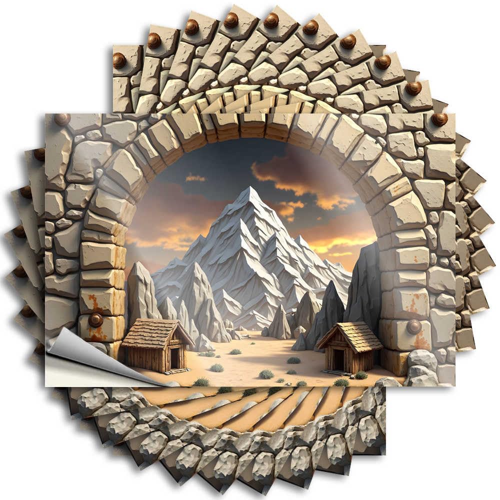Quote Core Stitch Garage Stone Archway Framing A Mountainous Sunset Scene - No Residue Decals for Sand(12X18CM)