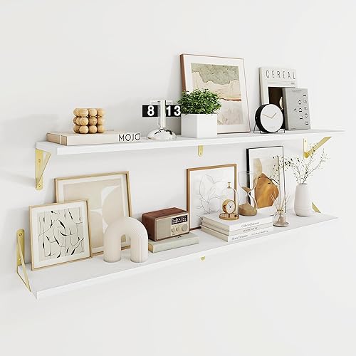 Miniatura 55 de Dreamland Estantes flotantes blancos para pared, juego de 2 estantes montados en la pared de 16 pulgadas de ancho x 8 pulgadas de profundidad,