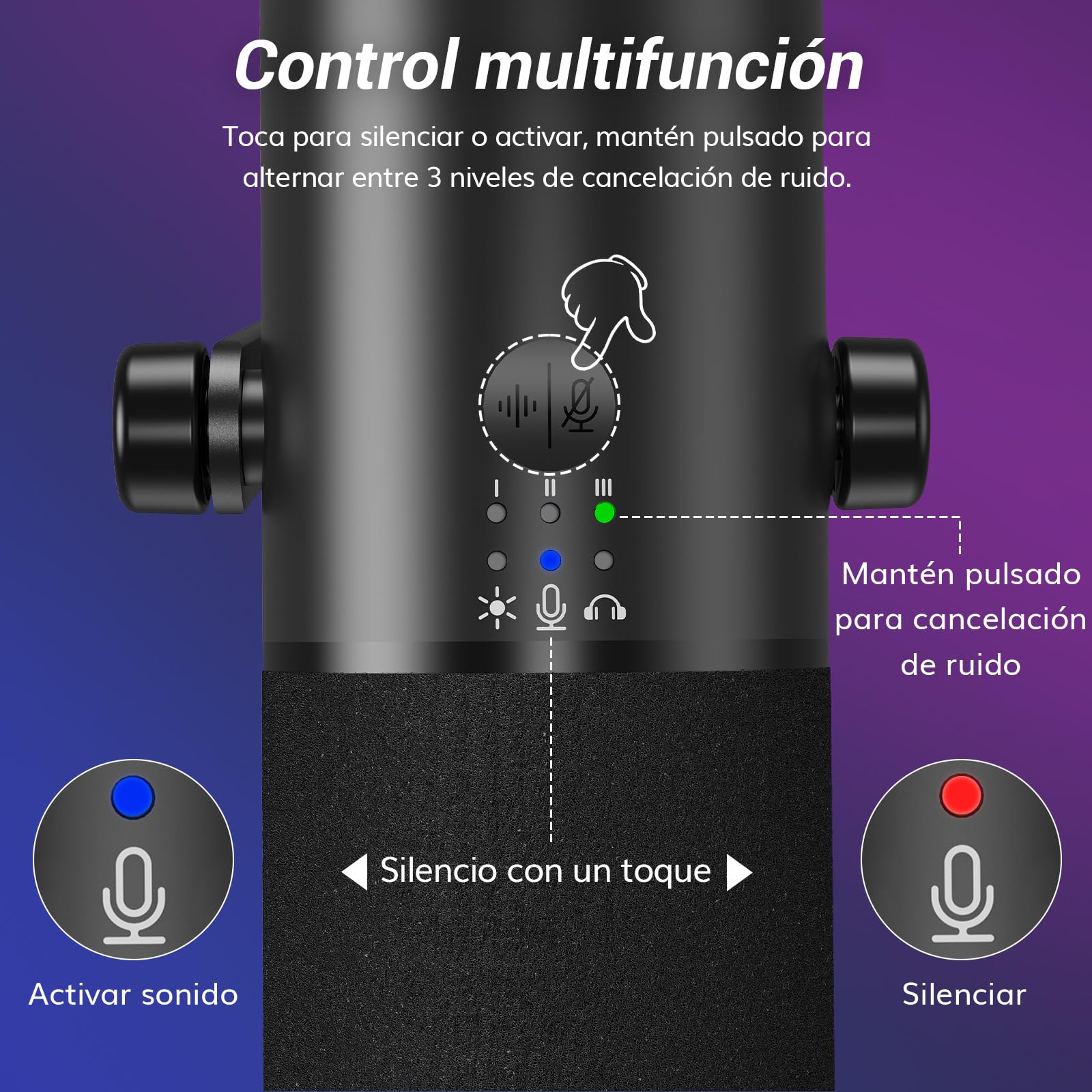 TONOR Microfono de Gaming Dinámico para PC, Micrófono Cardioide Streaming XLR/USB con Brazo para Podcast/Estudio, Cancelación de Ruido IA,RGB Controlable,Conector Auriculares 3,5 mm,Negro,TD510 AIR H+