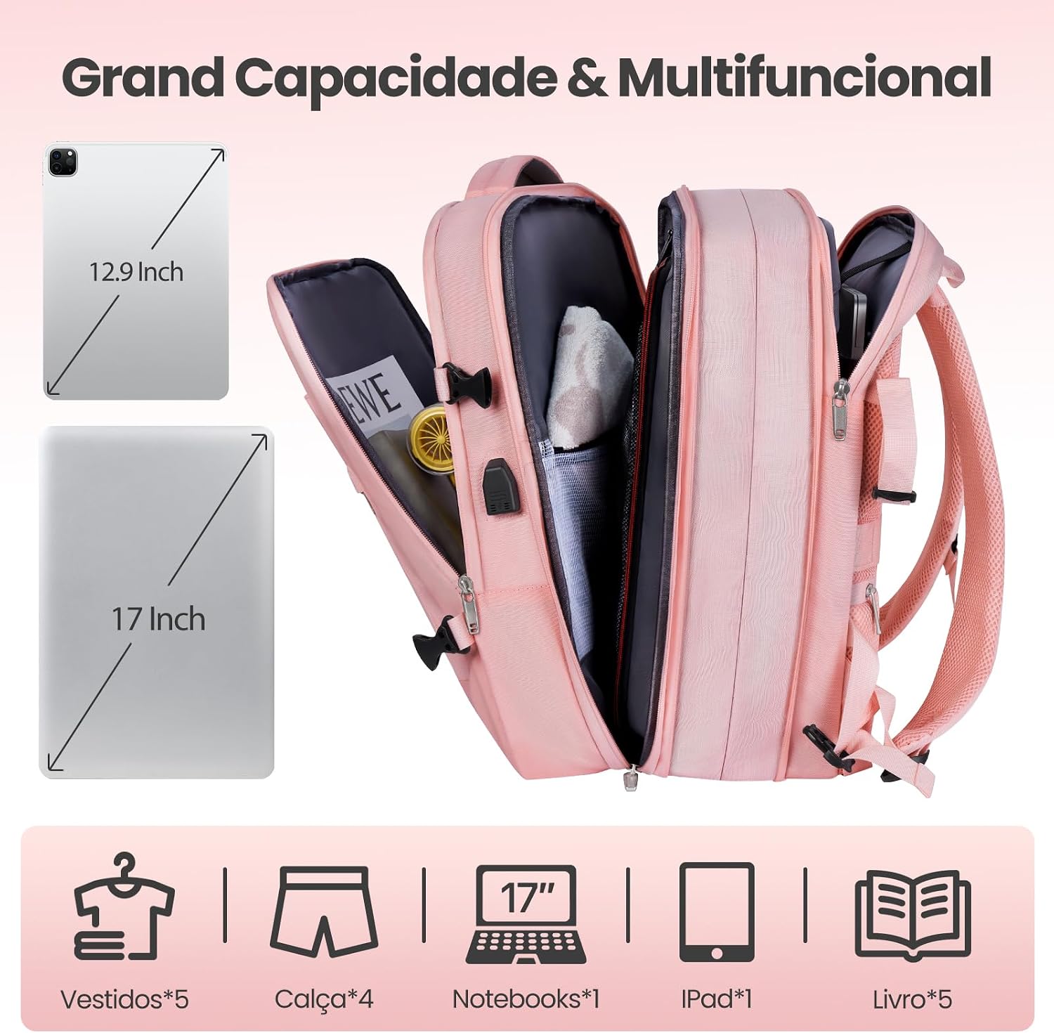 Mochila de Viagem Expansivel Masculina Feminina Para Notebook Mochila de Viagem Expansivel Masculina Feminina Para Notebook