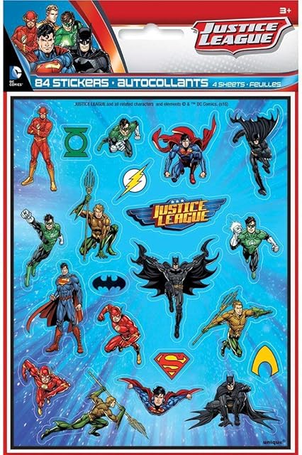 Unique Party 49969 - Justice League Sticker Sheets, Pack of 4