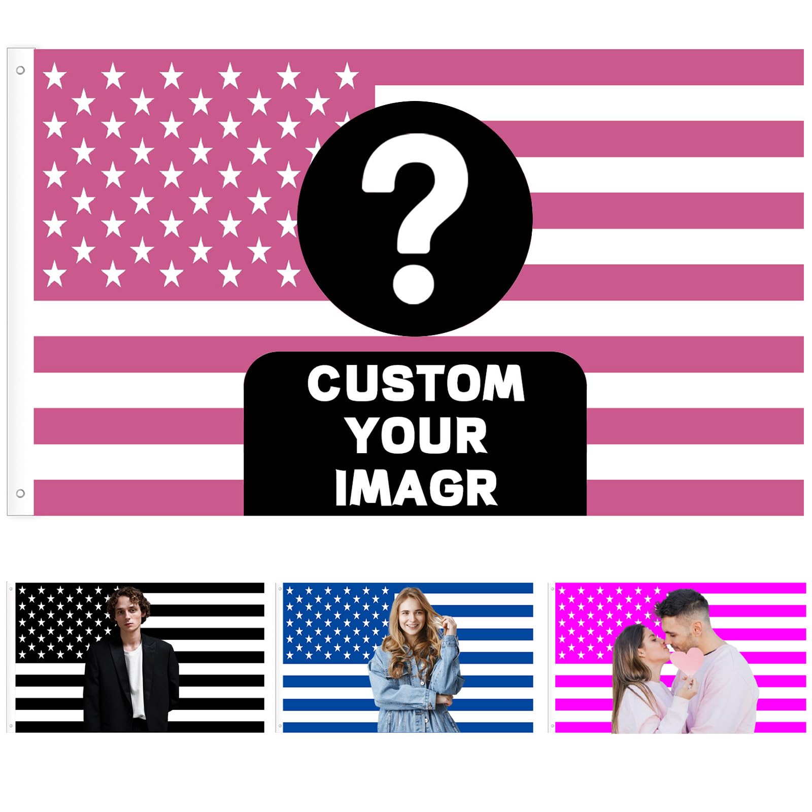 Custom Pink American Flag, Personalised Flags, Make Your Own Flag with Print Photo Logo Text, Customised Flag Tapestry for Christmas Birthday Livingroom Bedroom Decor (Pink America Flag)