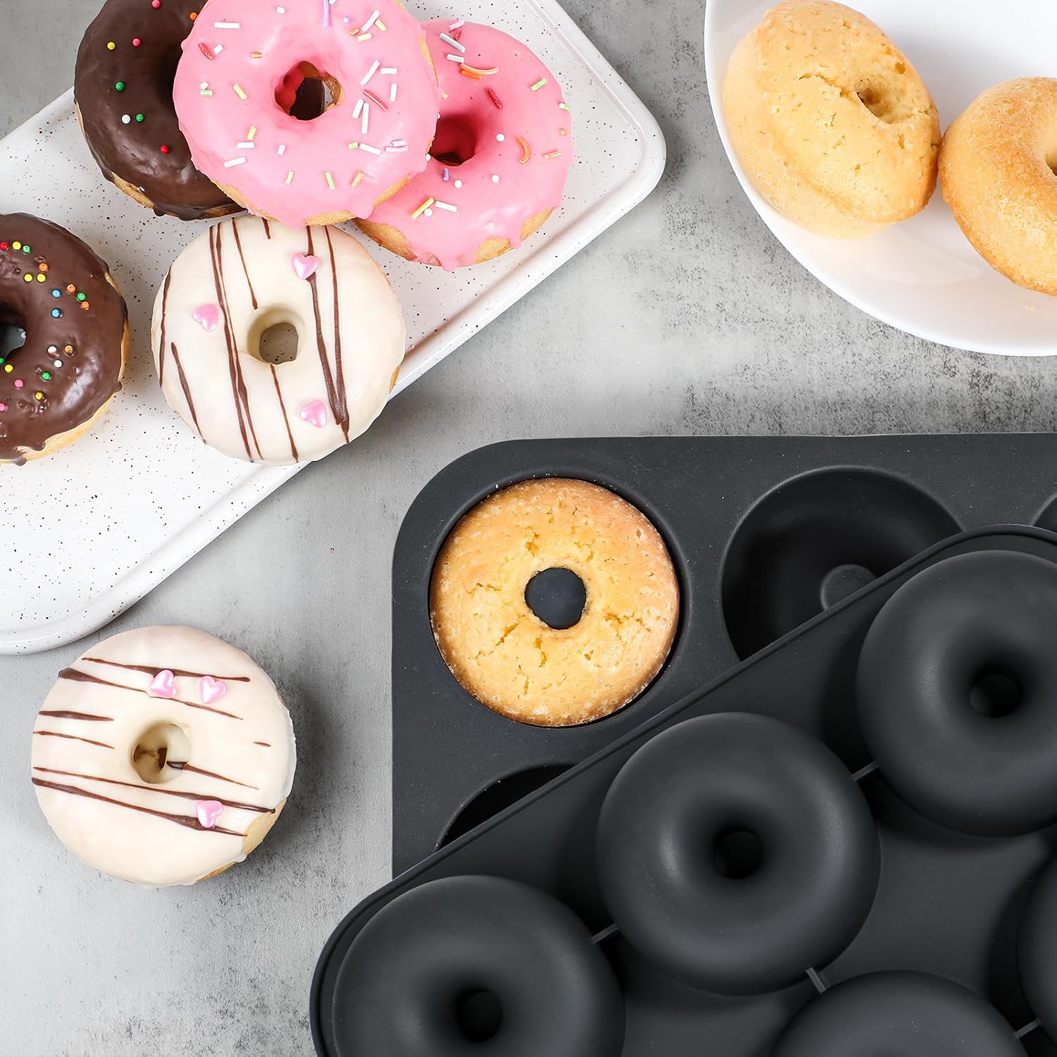 Webake 2 Packs Extra Strong Silicone Donut Pans for Baking, 3.2 Inch Non-Stick Donut Molds, 9-Cavity Donut Pans Bagel Molds, Food-Grade BPA Free & Dishwasher Safe