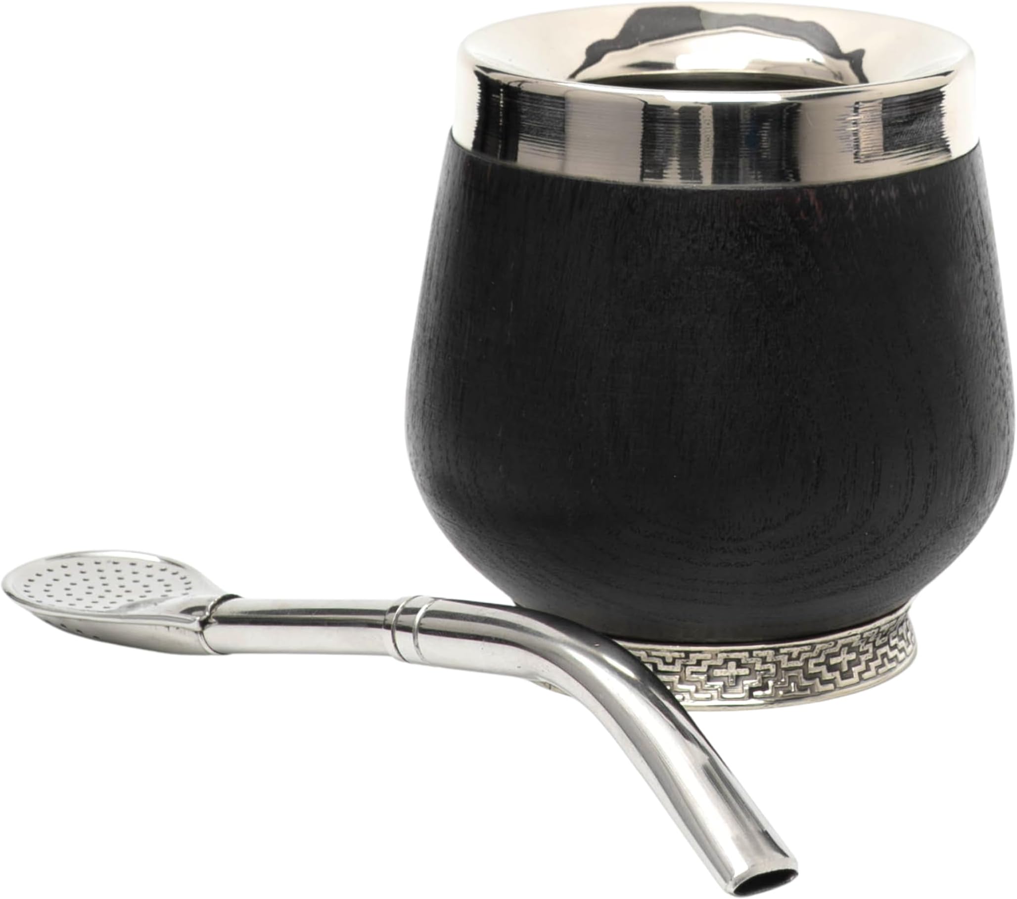 Premium Collection - Yerba Mate Gourd (Mate Cup) - Selected Calabash Gourd with German Silver Details - Includes Stainless Steel Bombilla and Cleaning Brush. (The Chaco Mate)