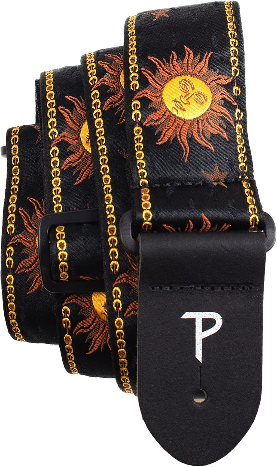 Perri’s Leathers Ltd.- Guitar Strap - Nylon - Jacquard – Hello Sunshine - Black- Adjustable - for Acoustic/Bass /Electric Guitars - Made in Canada (TWS-7008) : Musical Instruments