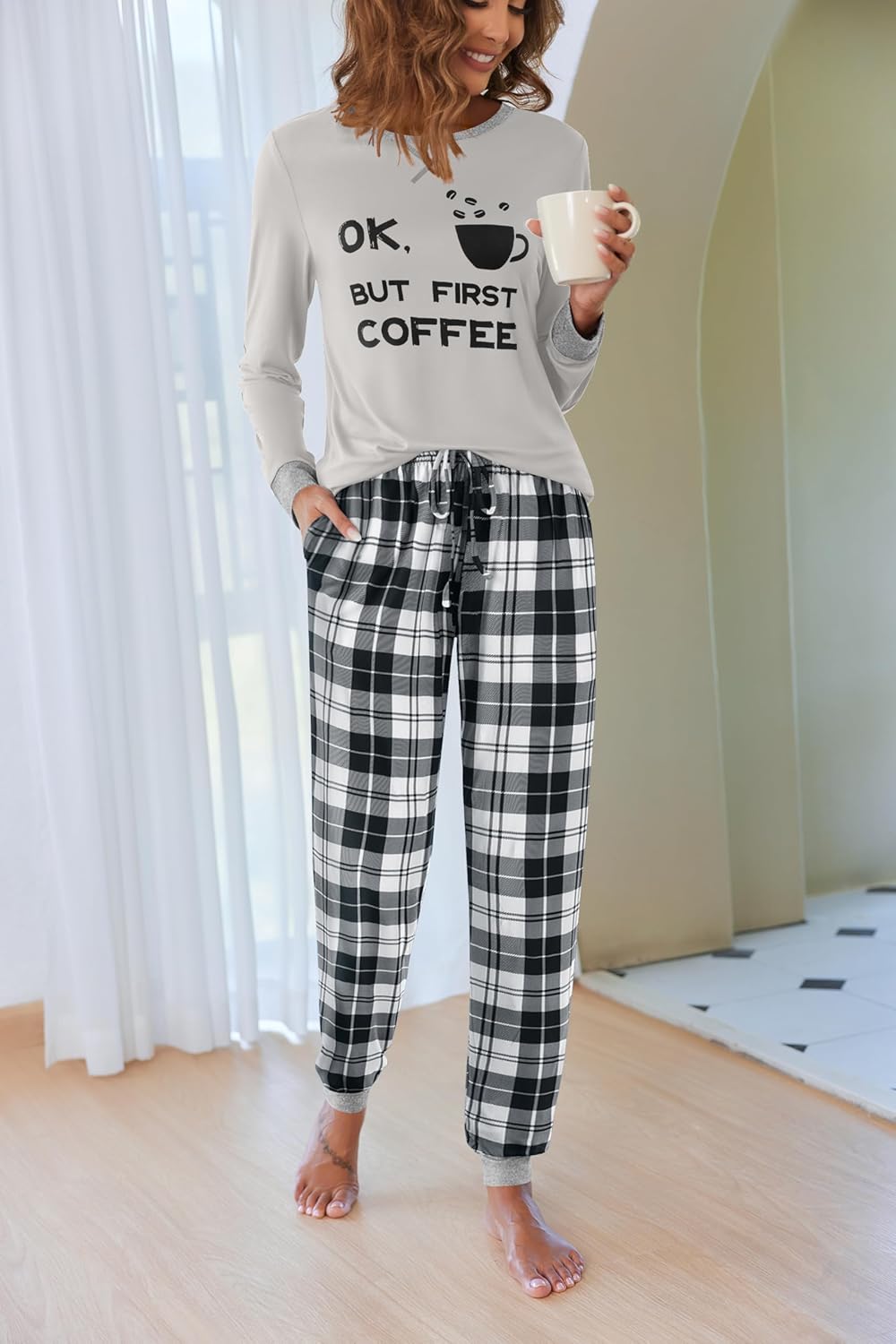 Ekouaer Pajamas For Women Comfy Long Sleeve Jogger Set Lounge Pjs Set With Pockets - Image 2