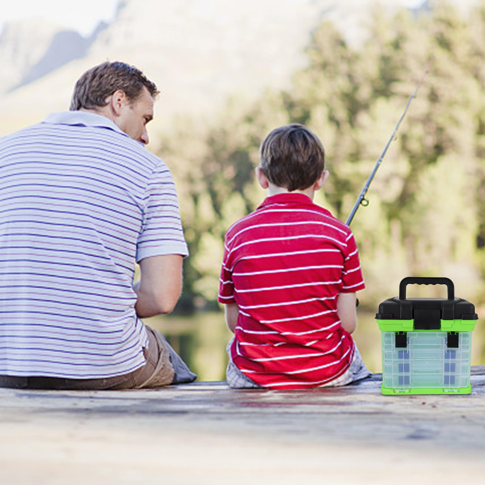 Caja de Aparejos de Pesca Grande, Portátil, de Plástico, Verde | Asa Plegable, Uso en Pesca Mar, Organiza Herramientas y Objetos Pequeños, Soporte de Carga Fuerte