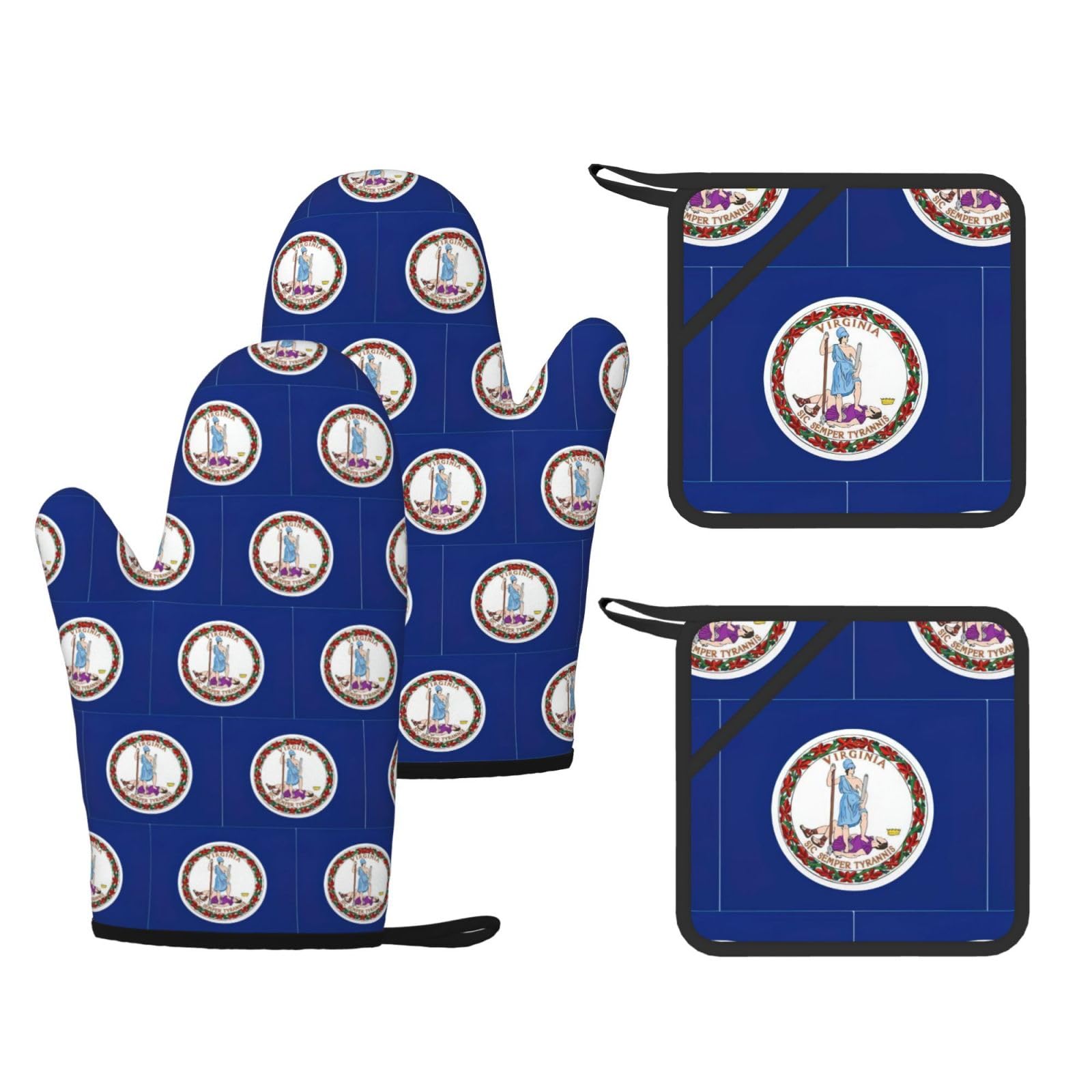 Virginia state flag Printed Kitchen Oven Gloves and Potholder 4 Pcs, Non-Slip Heat Resistant Mitts for Baking Chef