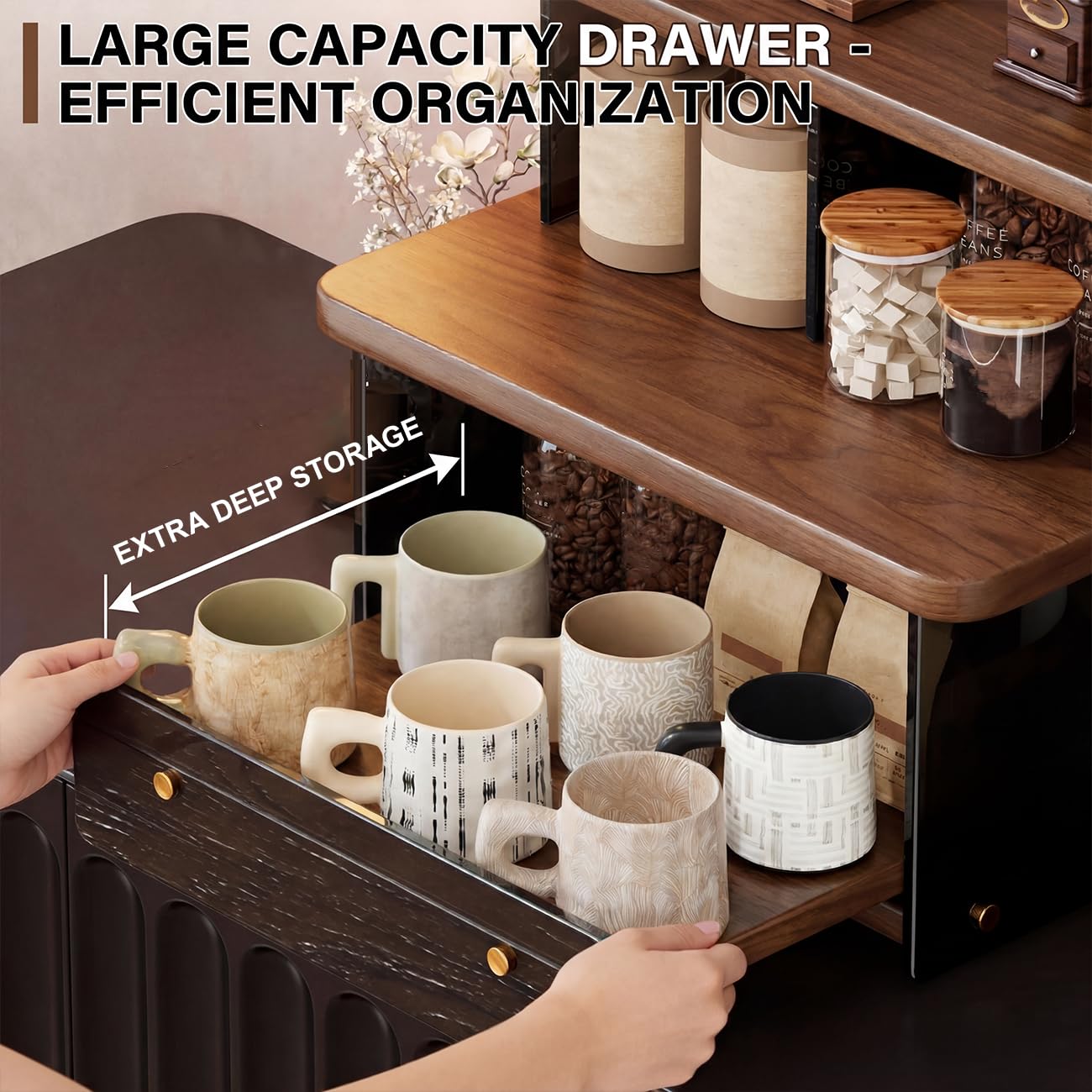 Bar à Café & Coffee Station, Présentoir à Mugs Multicouches à Cases Brown,32 * 26 * 34.5cm